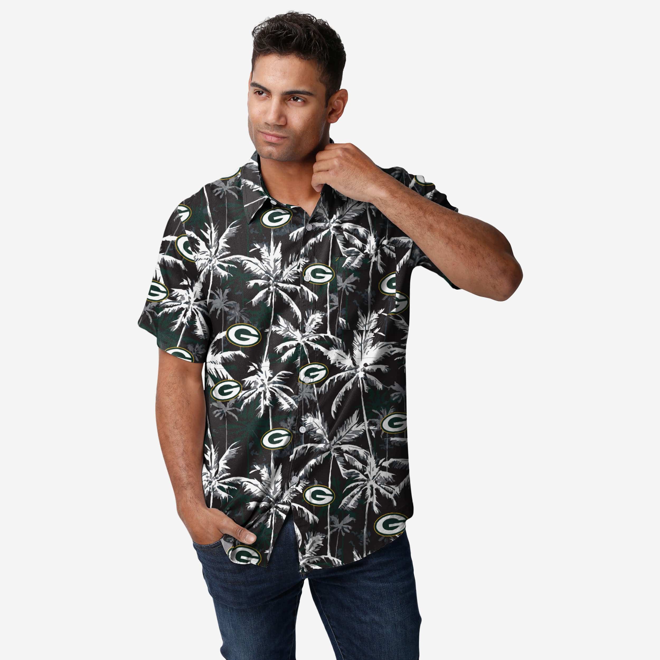 Green Bay Packers Black Floral Button Up Shirt