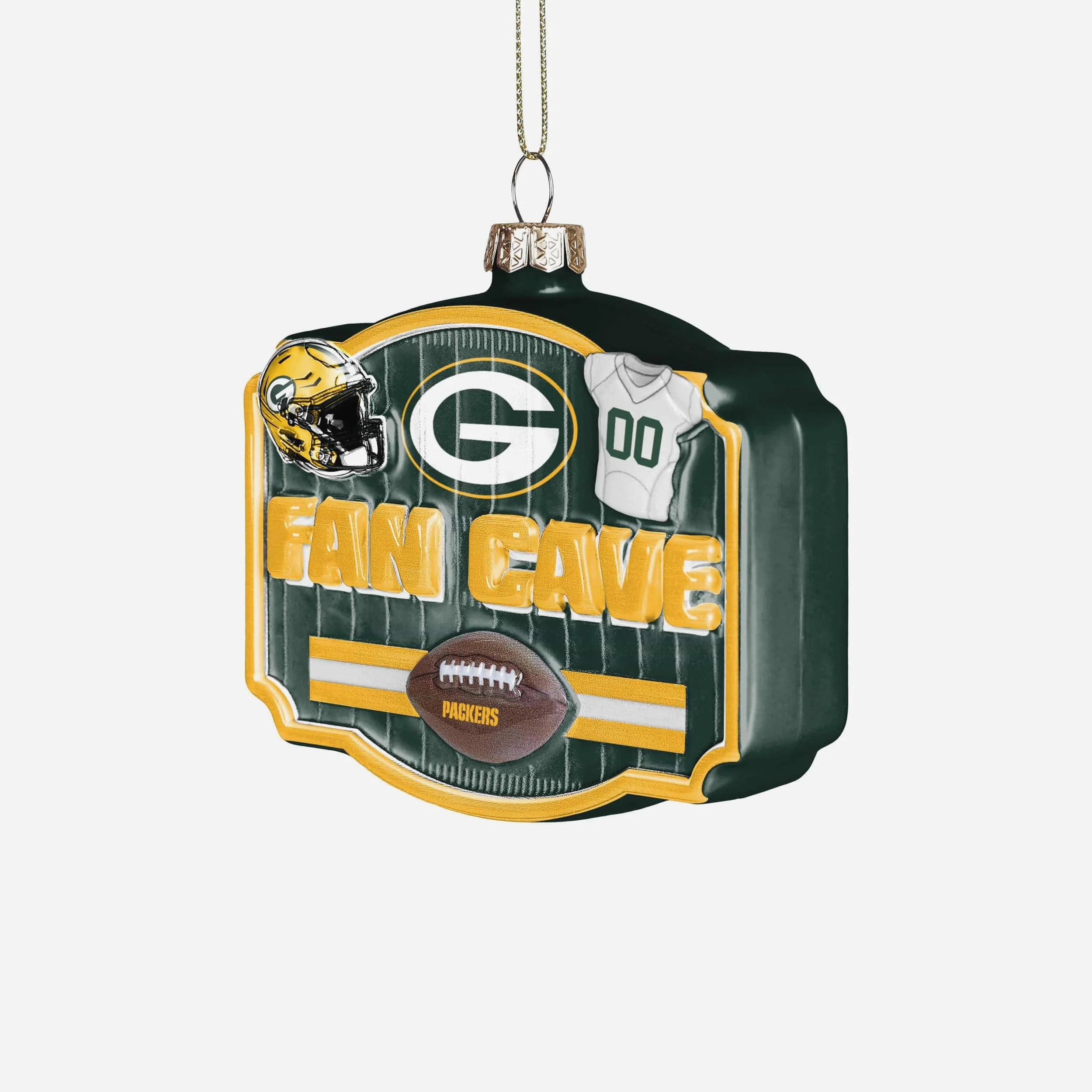 Green Bay Packers Blown Glass Fan Cave Ornament - Image 2