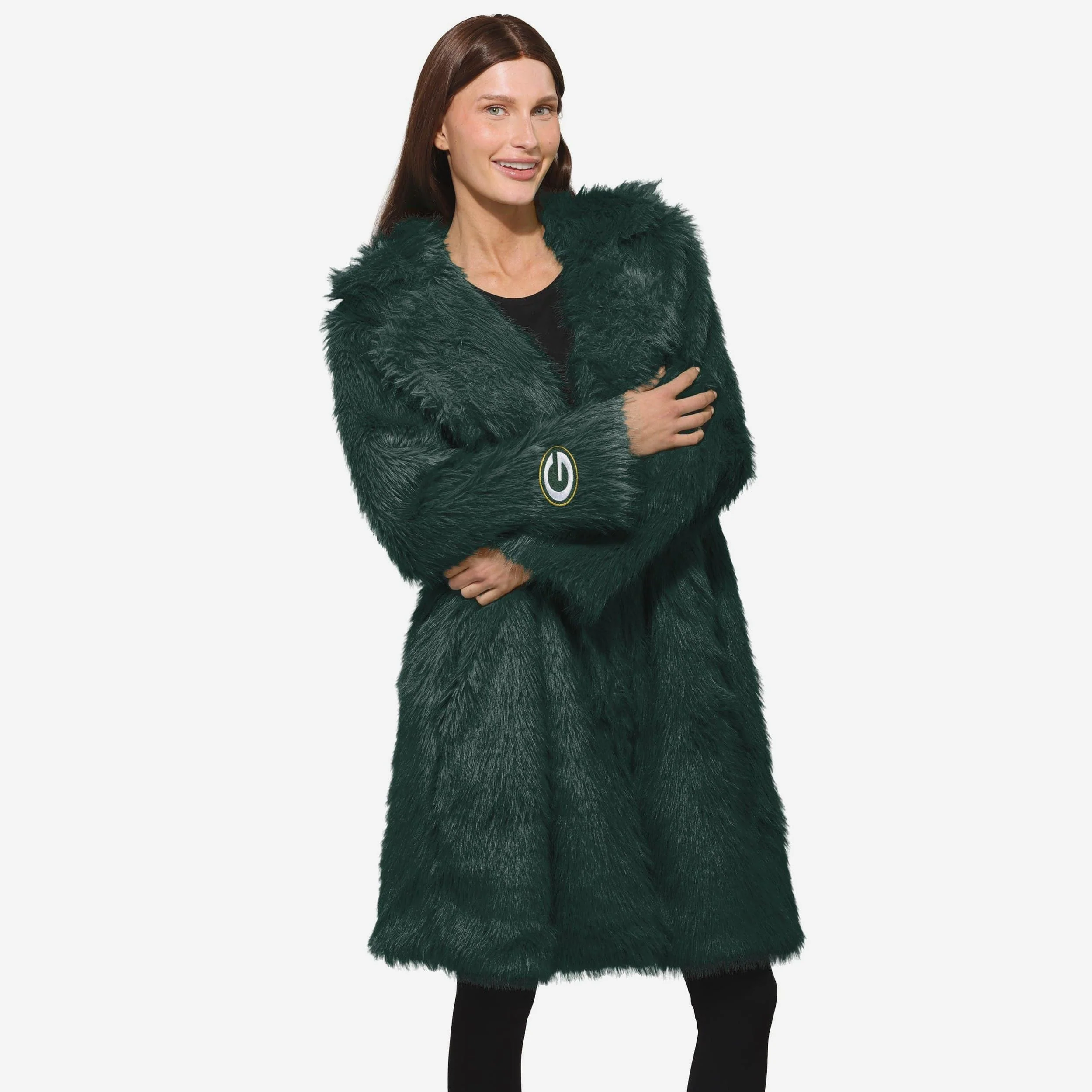 Green Bay Packers Faux Fur Long Jacket - Image 2