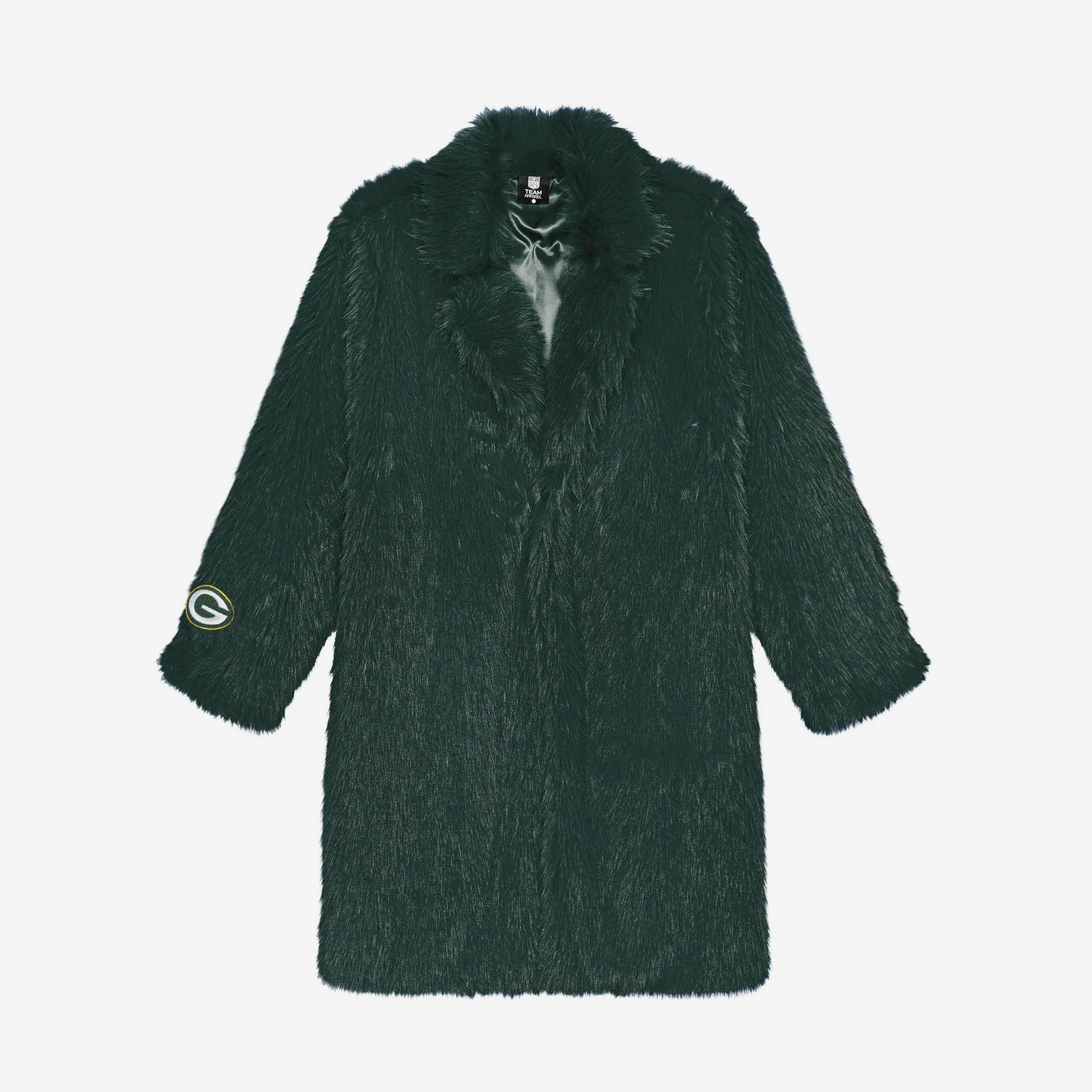 Green Bay Packers Faux Fur Long Jacket - Image 4