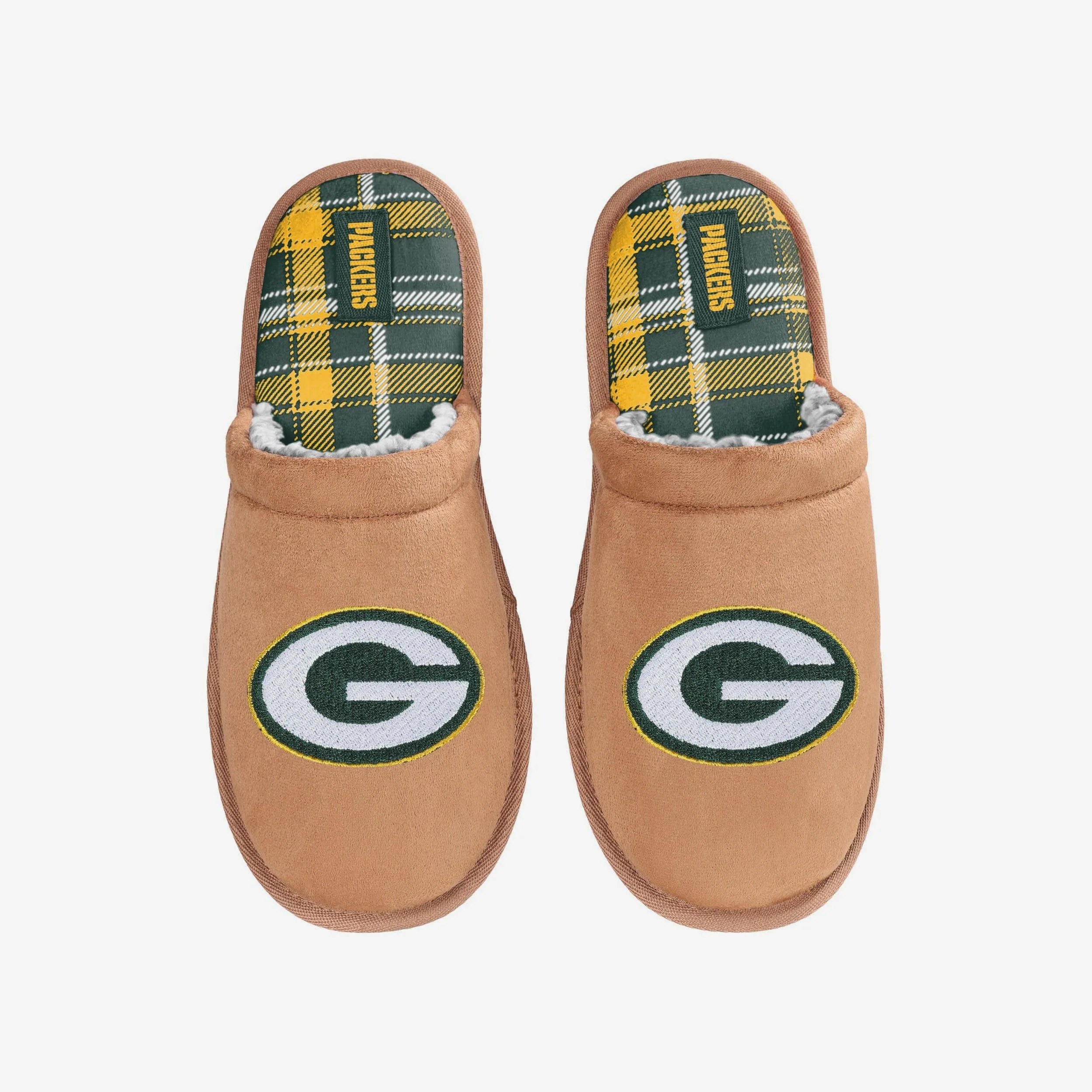 Green Bay Packers Flannel Lined Brown Suede Scuff Slipper - Image 4