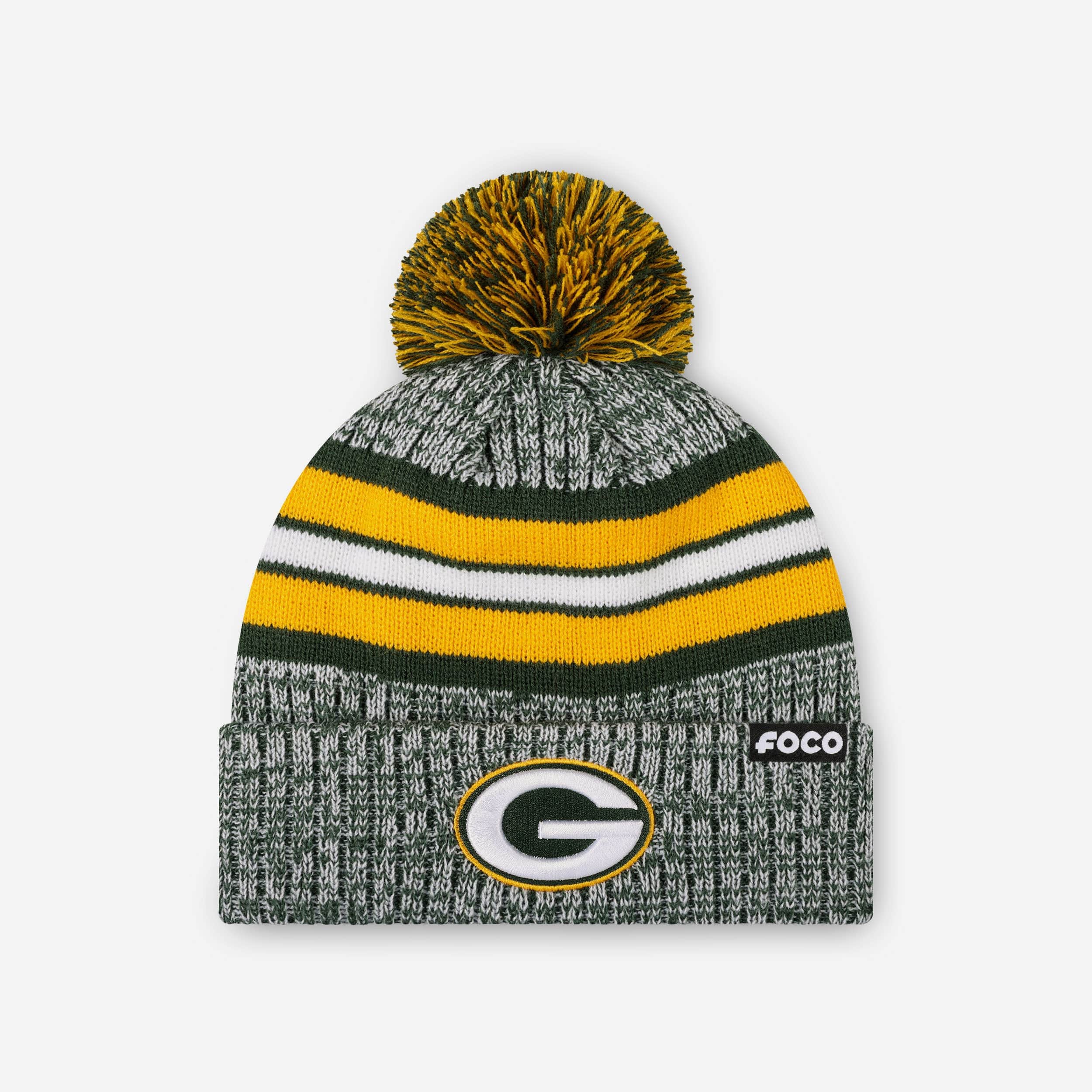 Green Bay Packers Heather Team Stripe Lined Pom Beanie