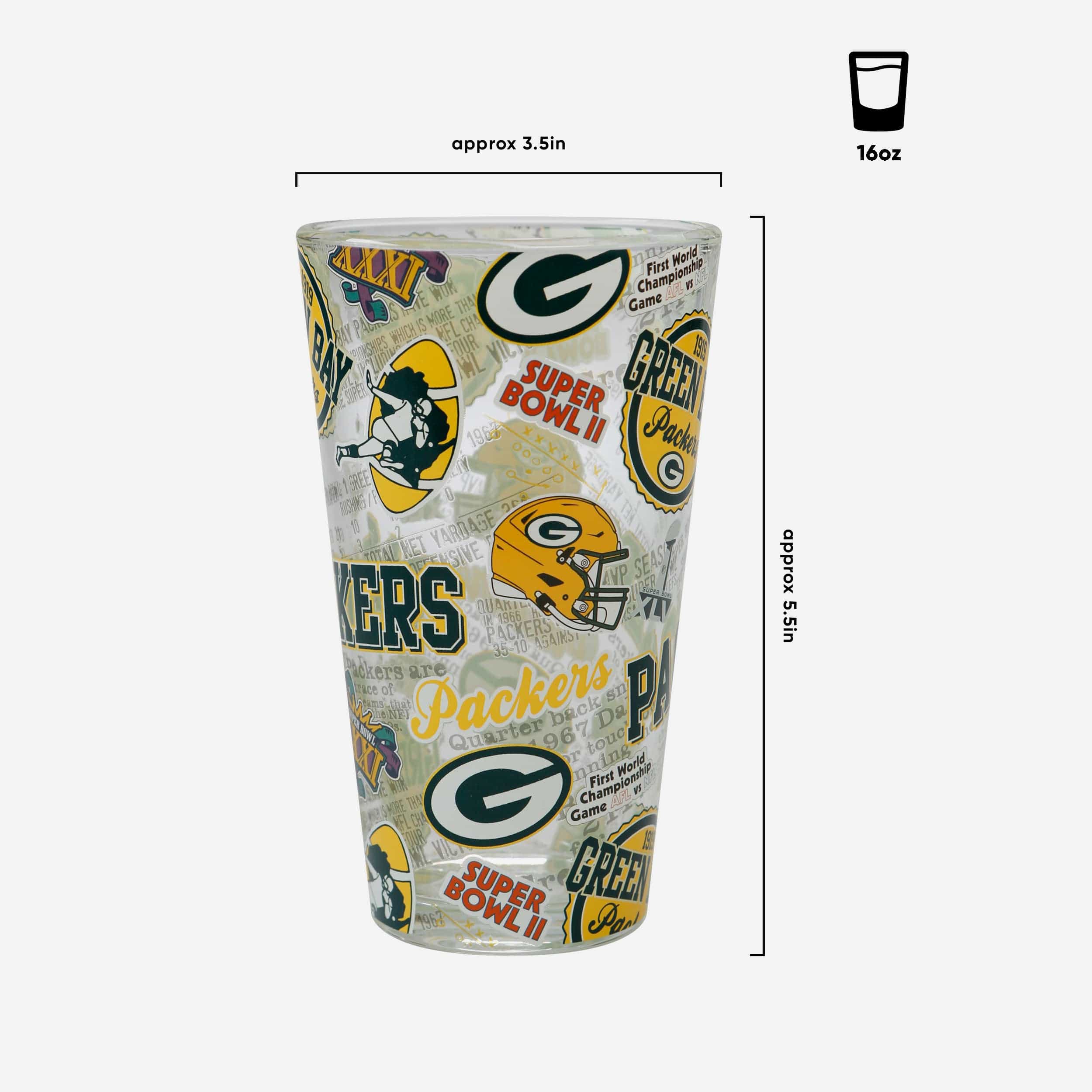 Green Bay Packers Historic Print Pint Glass - Image 3