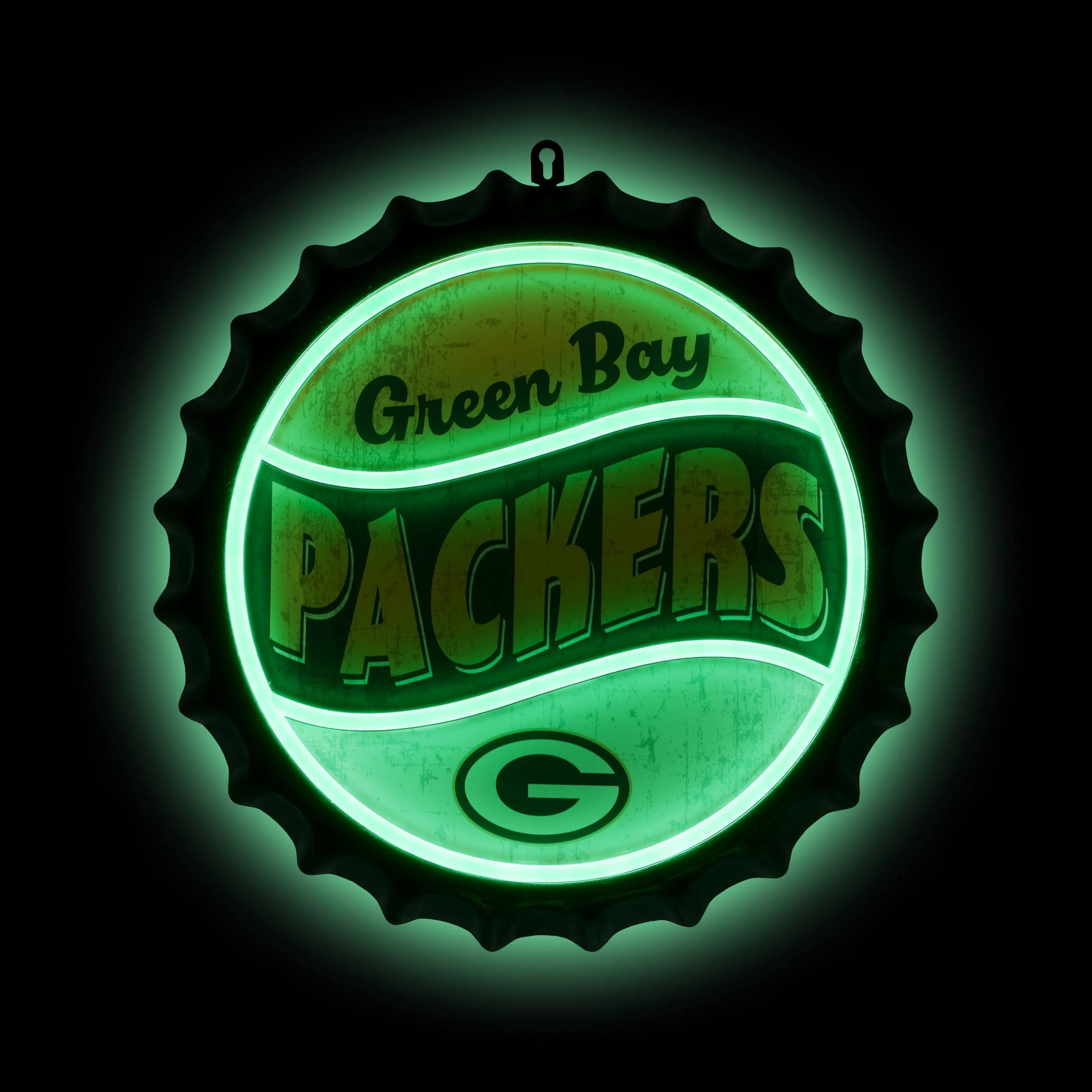 Green Bay Packers LED Neon Backlit Bottle Cap Wall Sign - Image 2