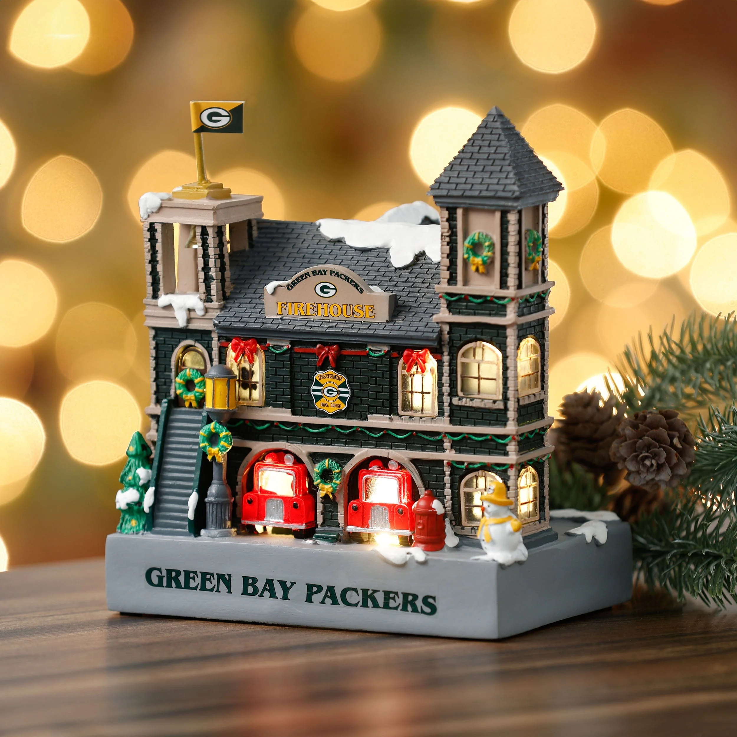 Green Bay Packers Light Up Resin Team Firehouse - Image 2