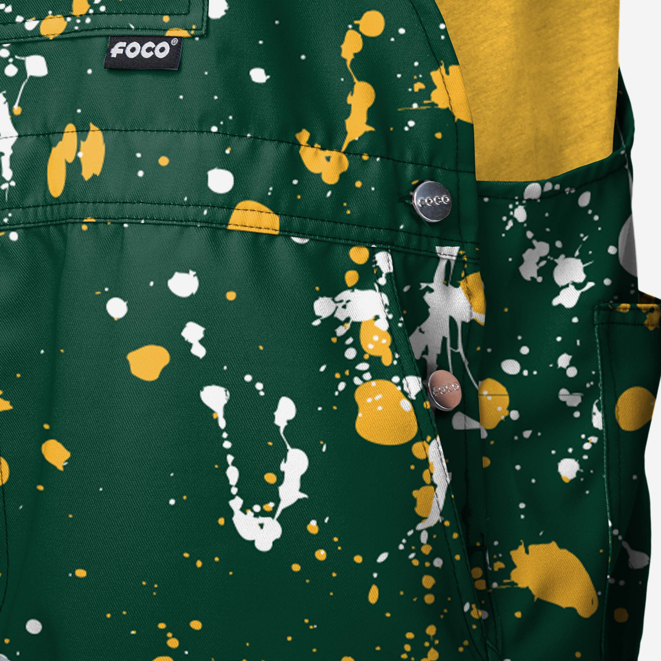 Green Bay Packers Mens Paint Splatter Bib Shortalls - Image 4