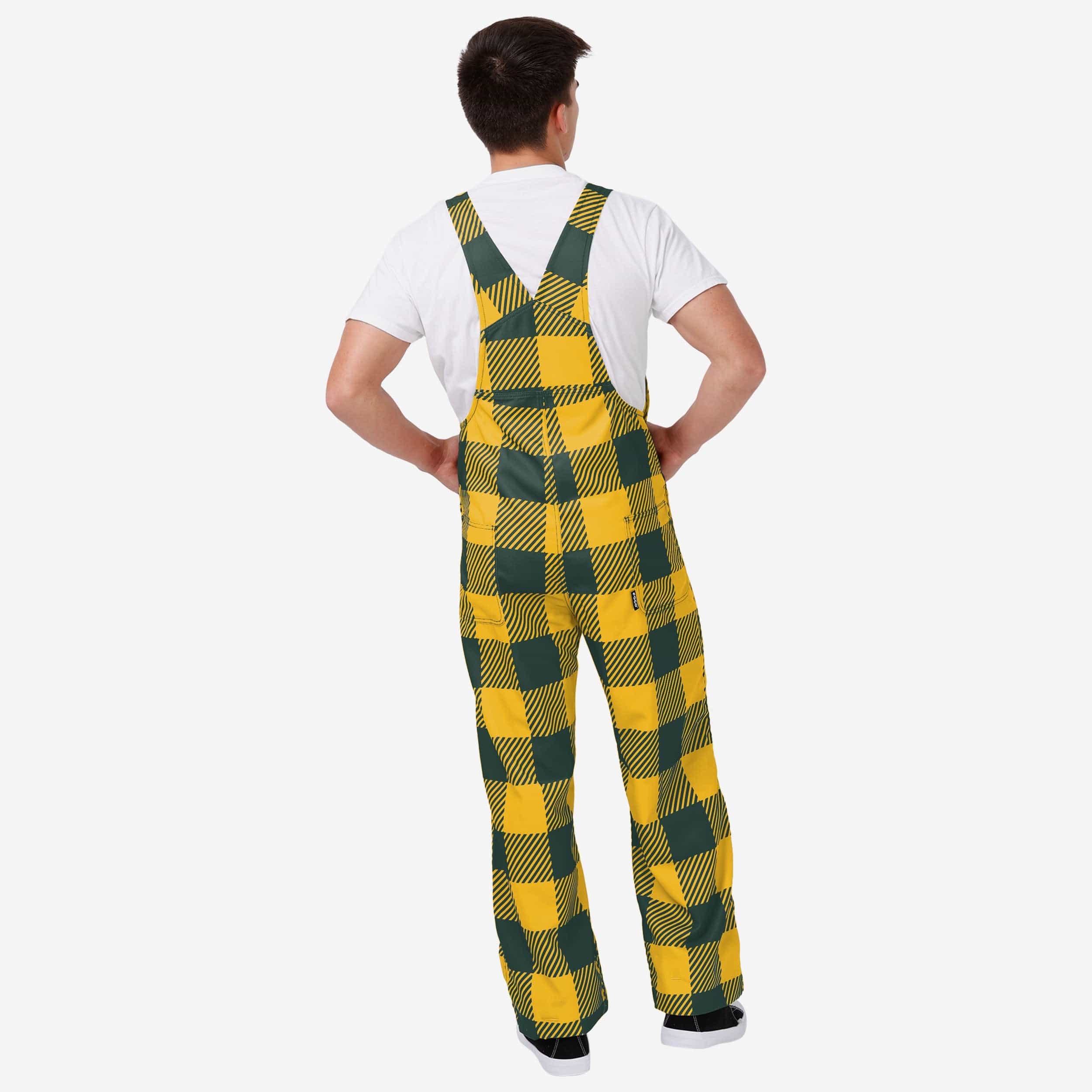 Green Bay Packers Mens Plaid Bib Overalls - Image 2