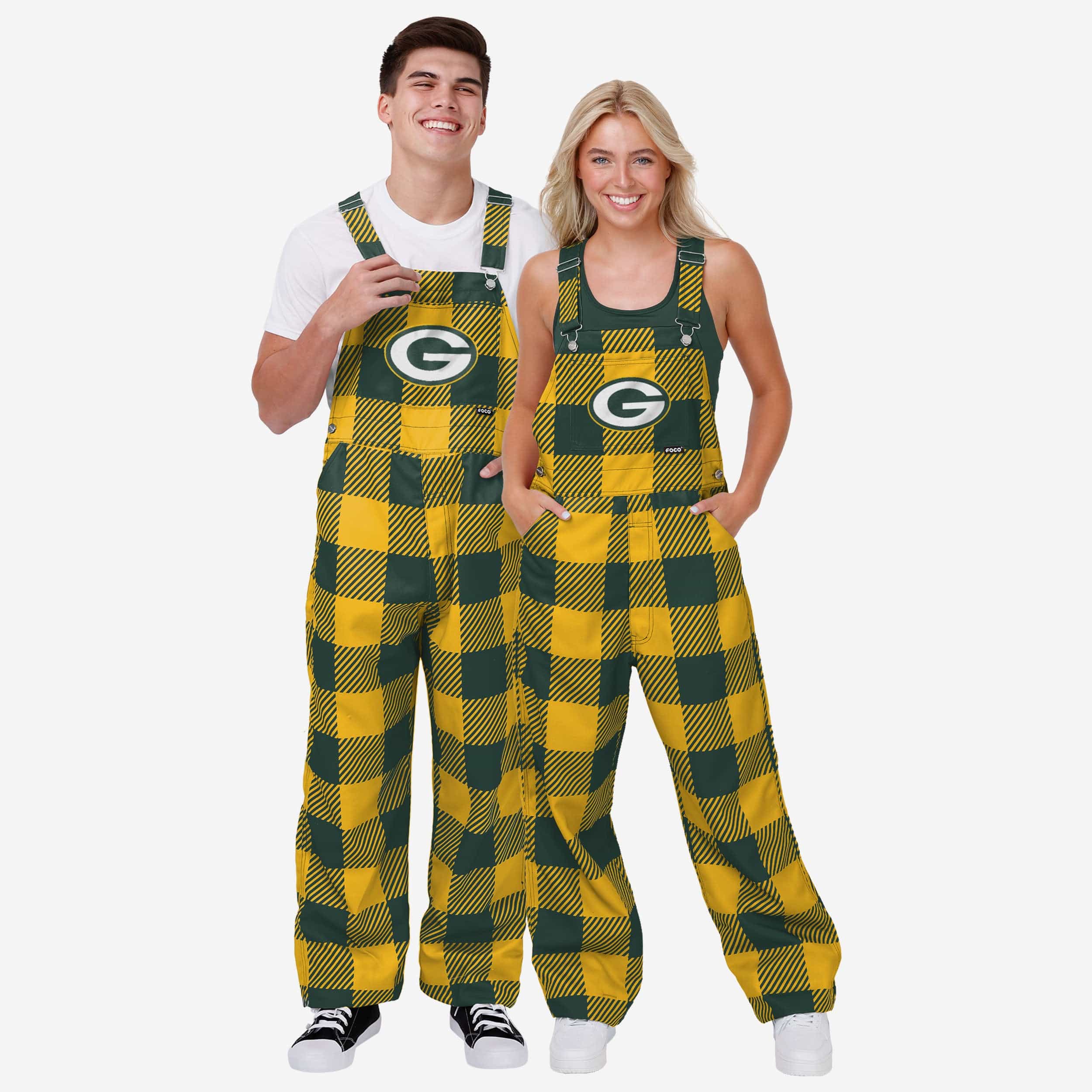 Green Bay Packers Mens Plaid Bib Overalls - Image 3