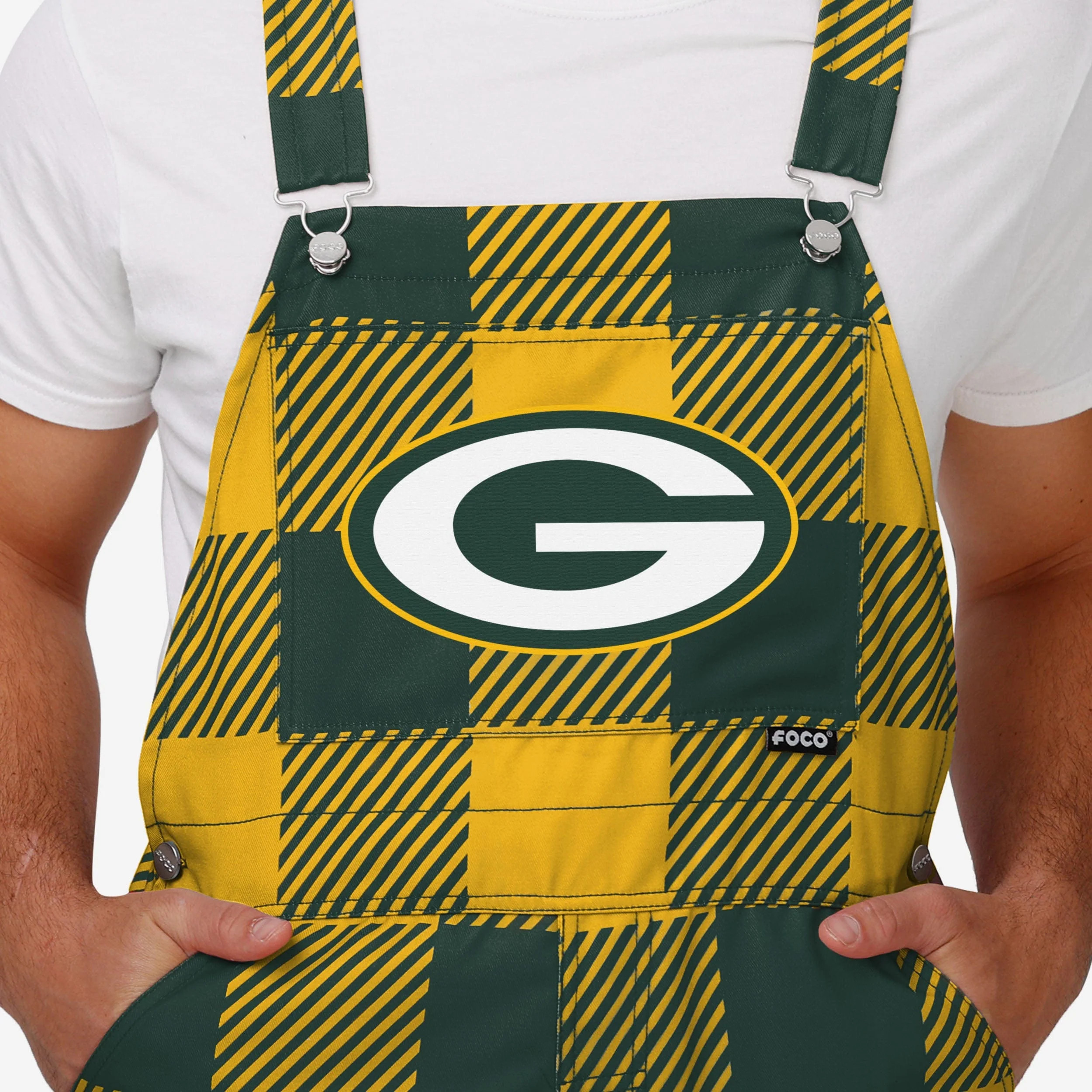 Green Bay Packers Mens Plaid Bib Overalls - Image 4