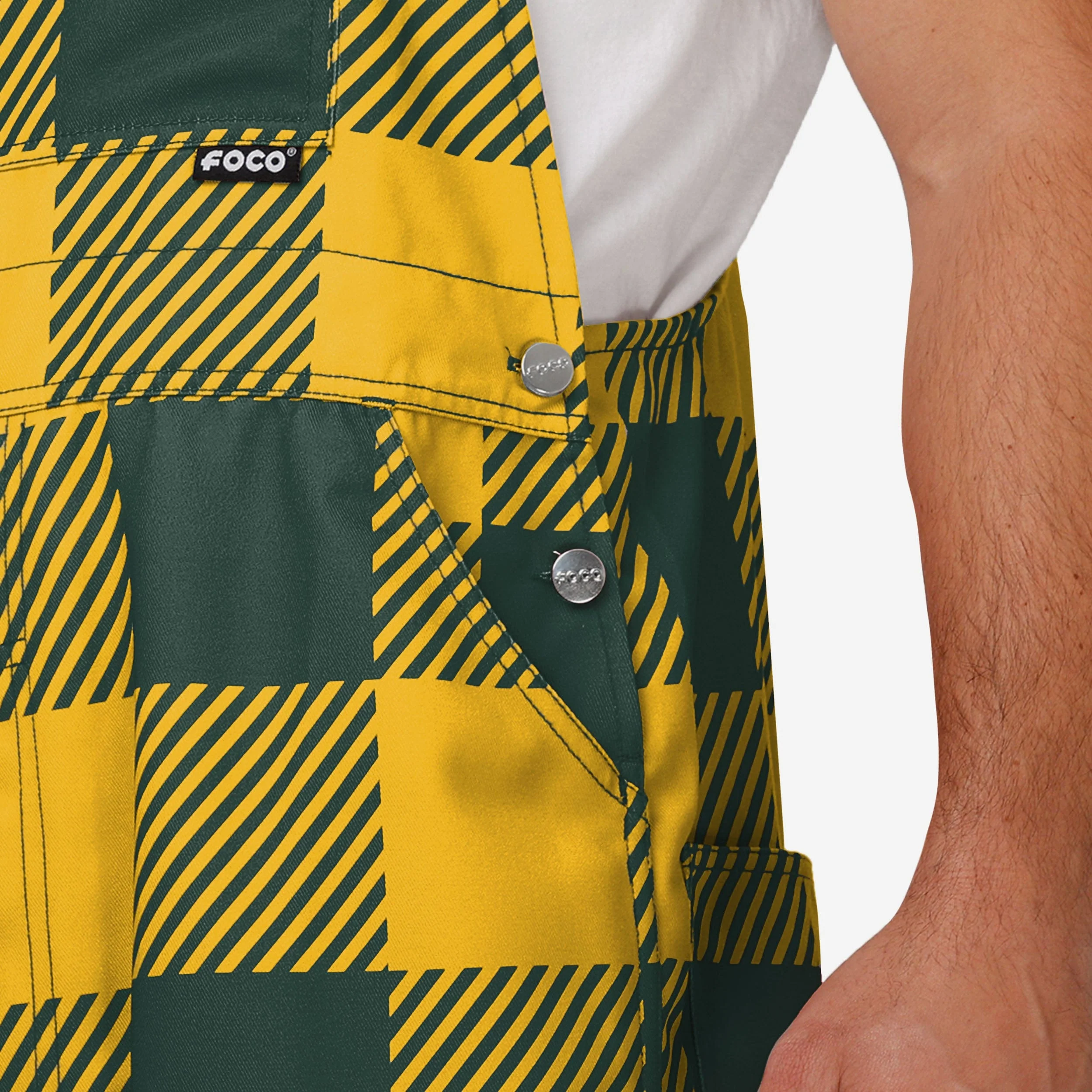 Green Bay Packers Mens Plaid Bib Overalls - Image 5