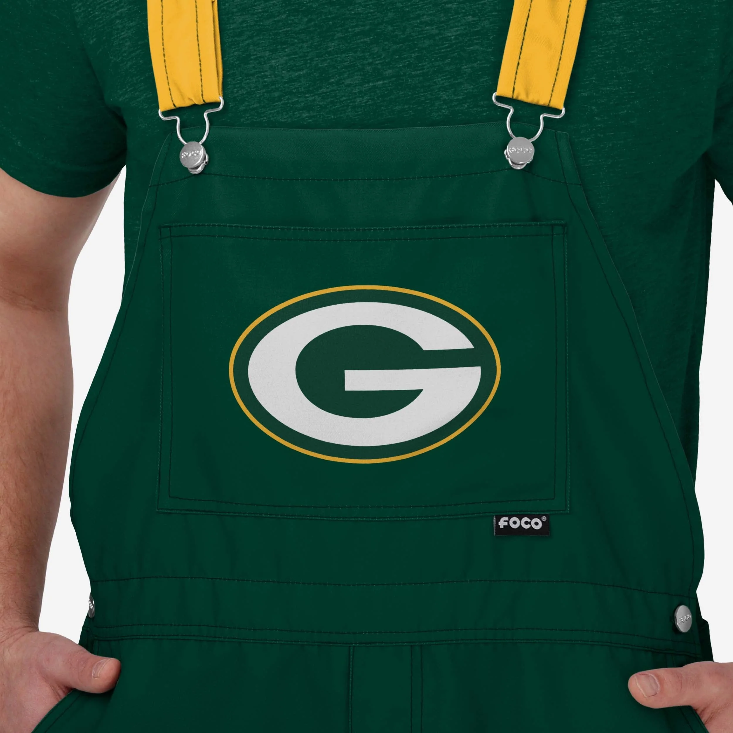 Green Bay Packers Mens Team Stripe Bib Shortalls - Image 3