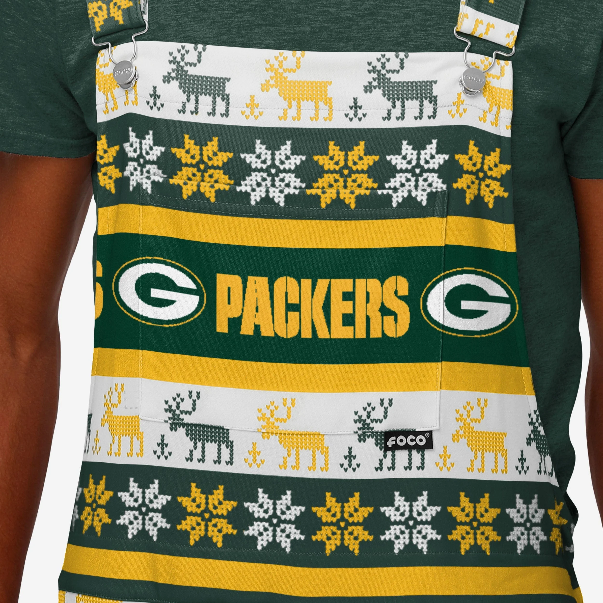 Green Bay Packers Mens Ugly Home Gating Bib Overalls - Image 4