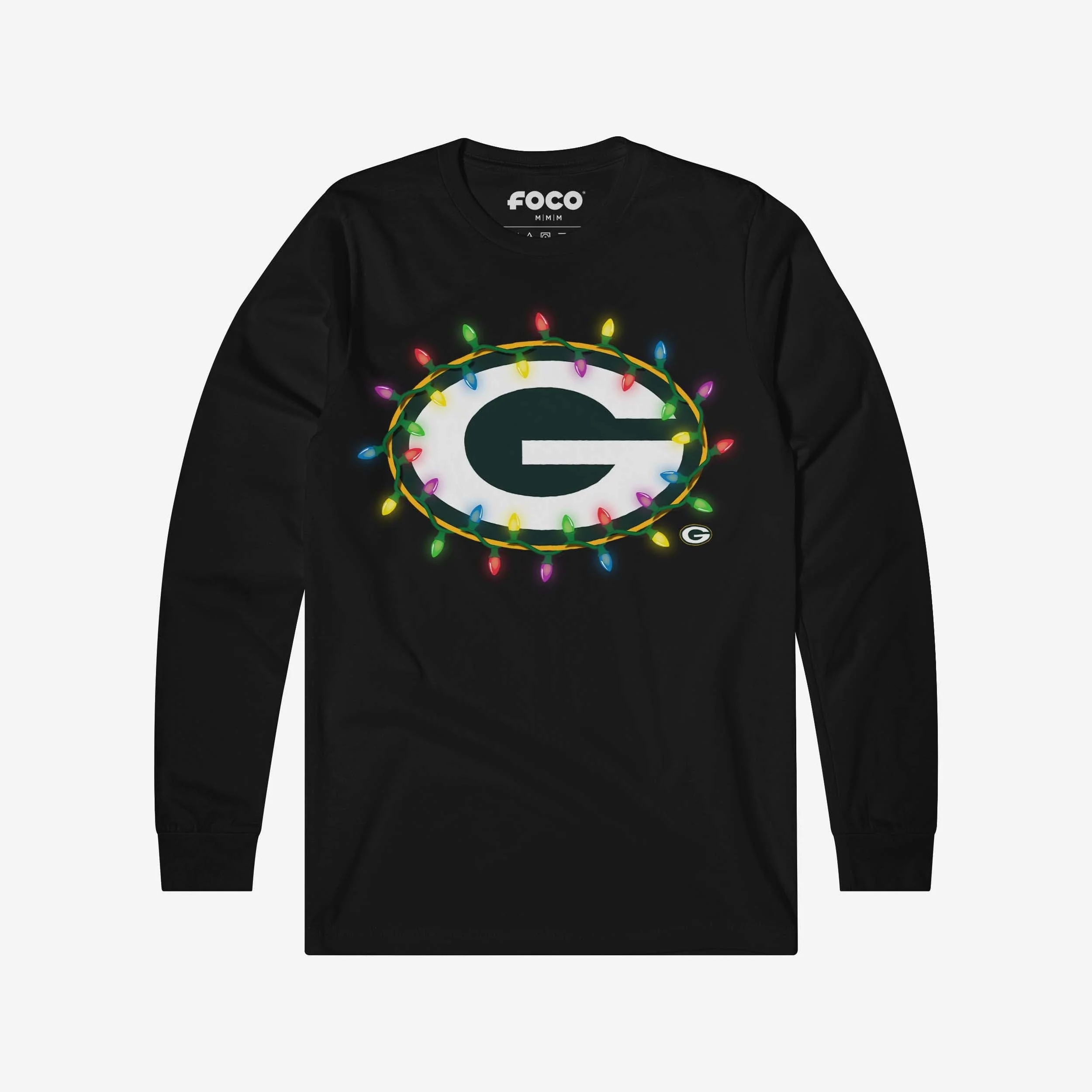 Green Bay Packers Primary Logo Holiday Lights Long Sleeve T-Shirt