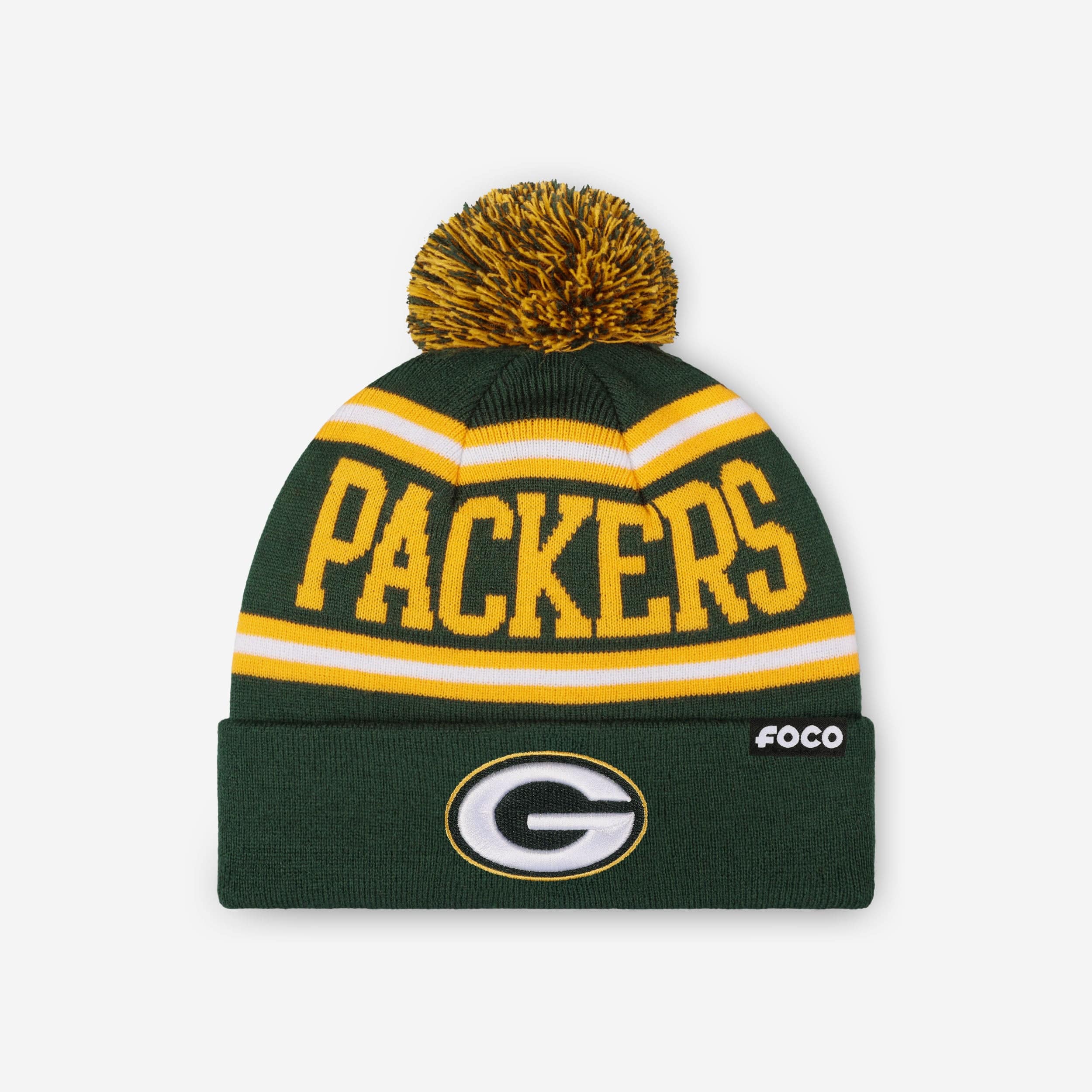 Green Bay Packers Primary Logo Stripe Pom Beanie