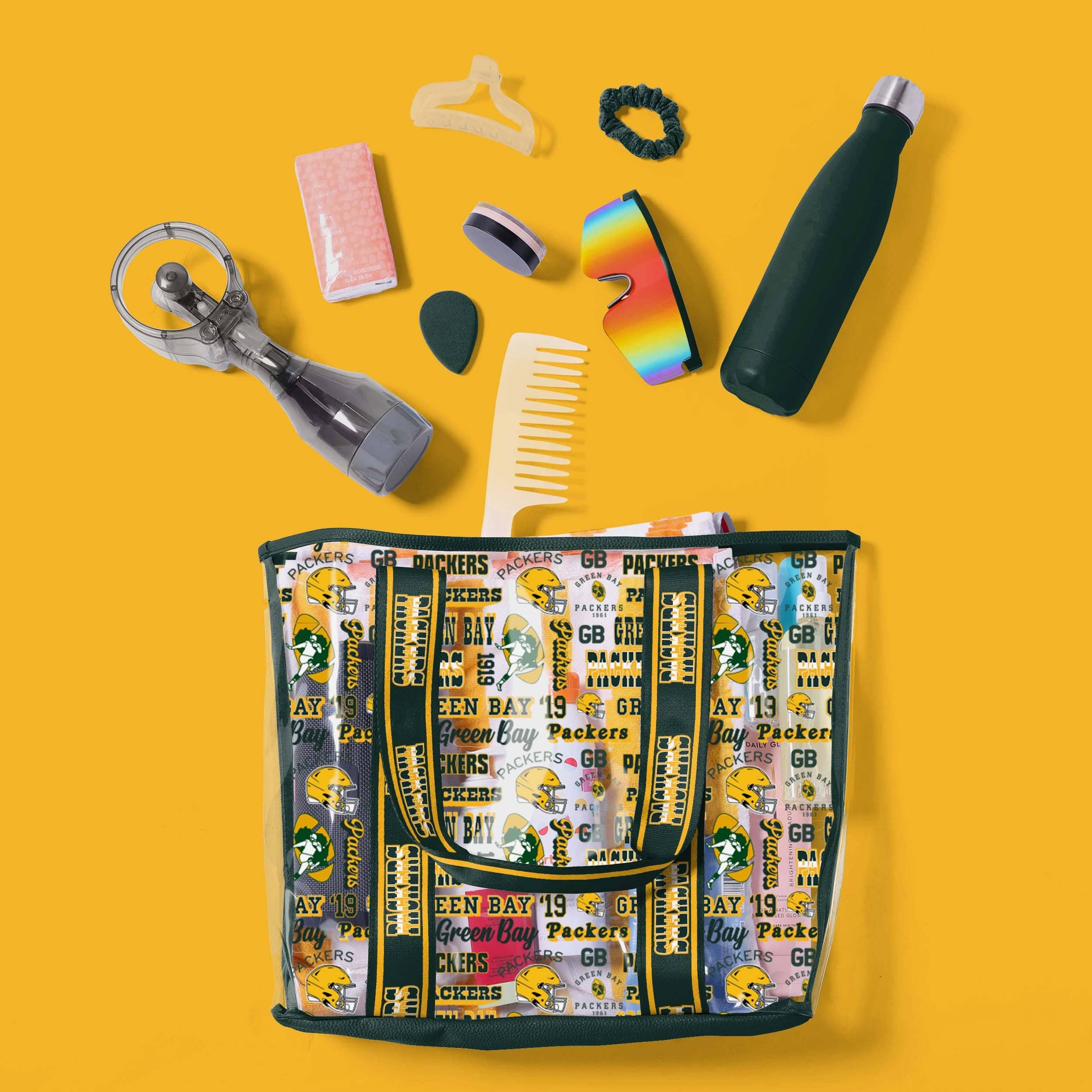 Green Bay Packers Repeat Retro Print Clear Tote Bag - Image 3
