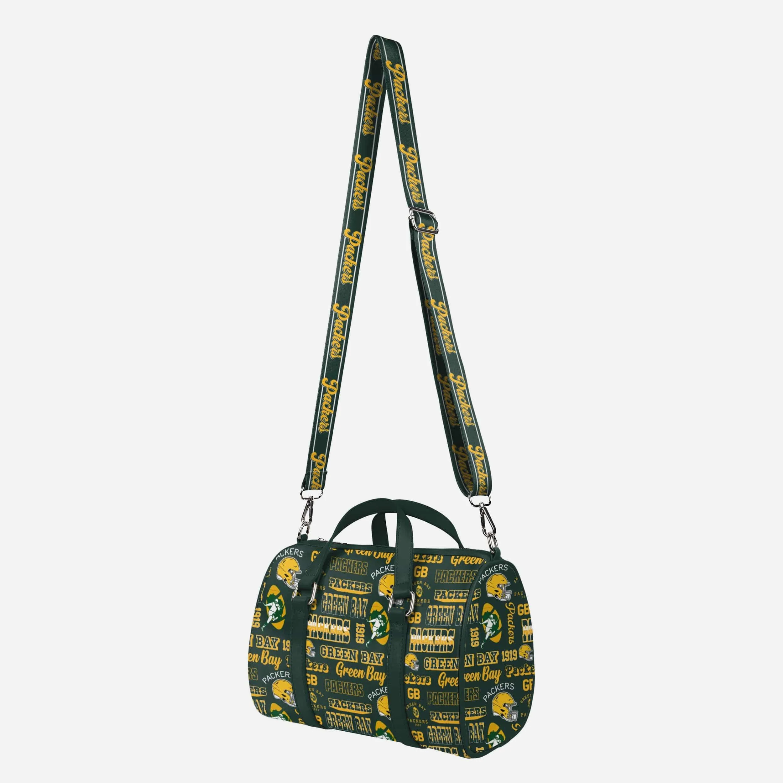Green Bay Packers Repeat Retro Print Nylon Medium Barrel Bag - Image 4