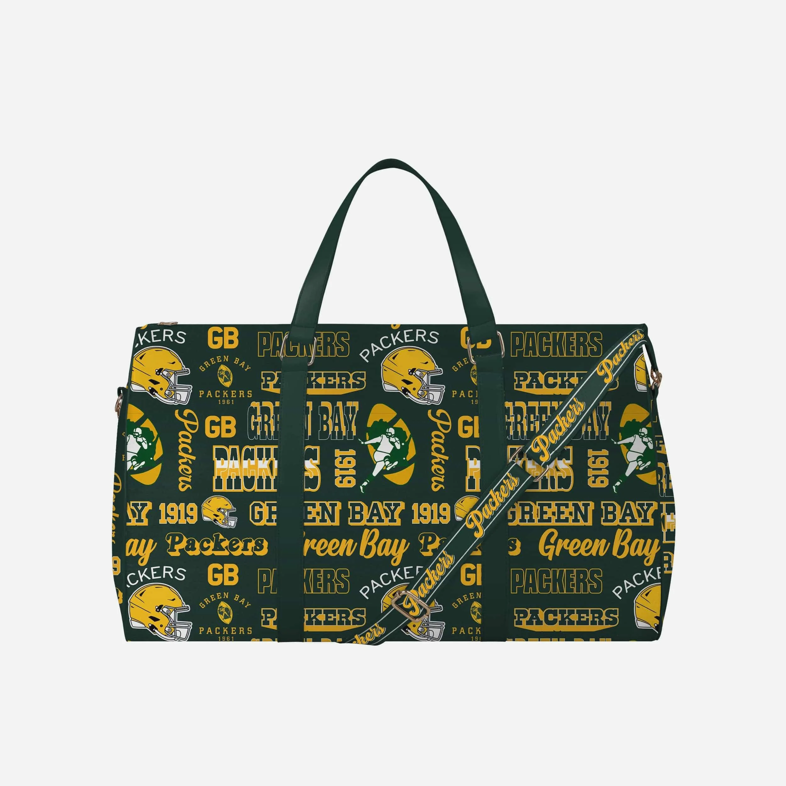 Green Bay Packers Repeat Retro Print Nylon Weekender Duffle Bag