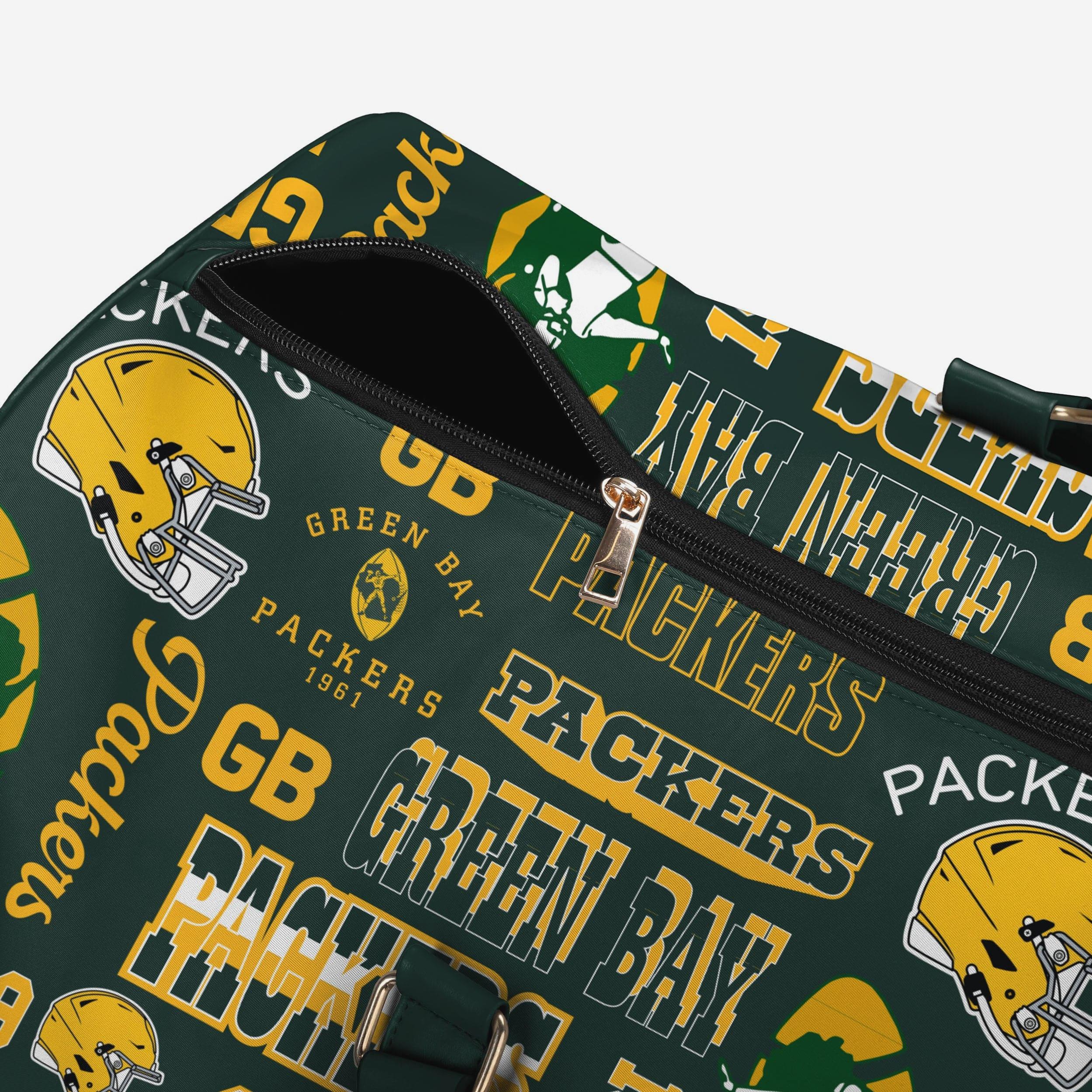 Green Bay Packers Repeat Retro Print Nylon Weekender Duffle Bag - Image 5