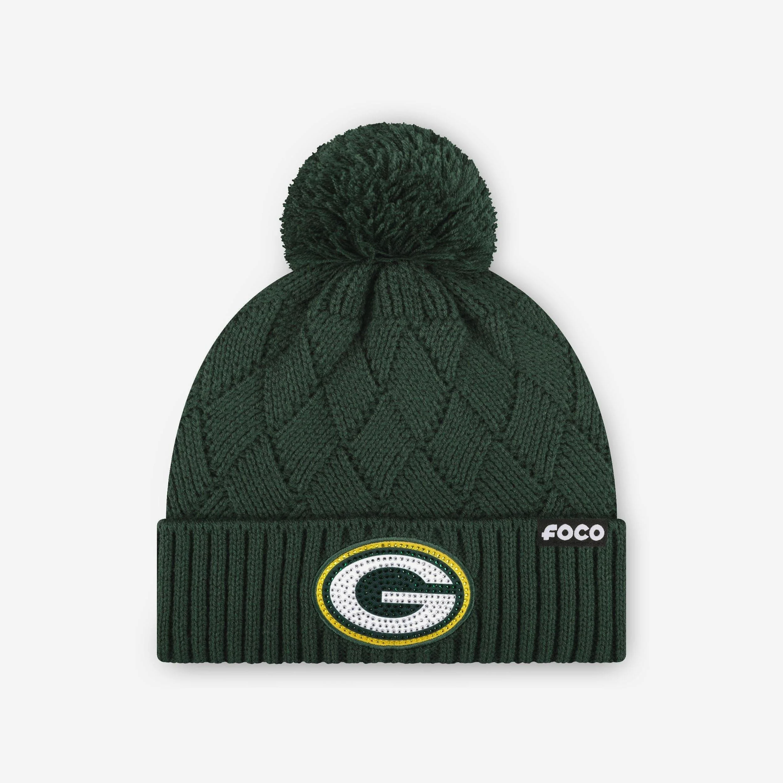 Green Bay Packers Rhinestone Primary Logo Criss Cross Beanie