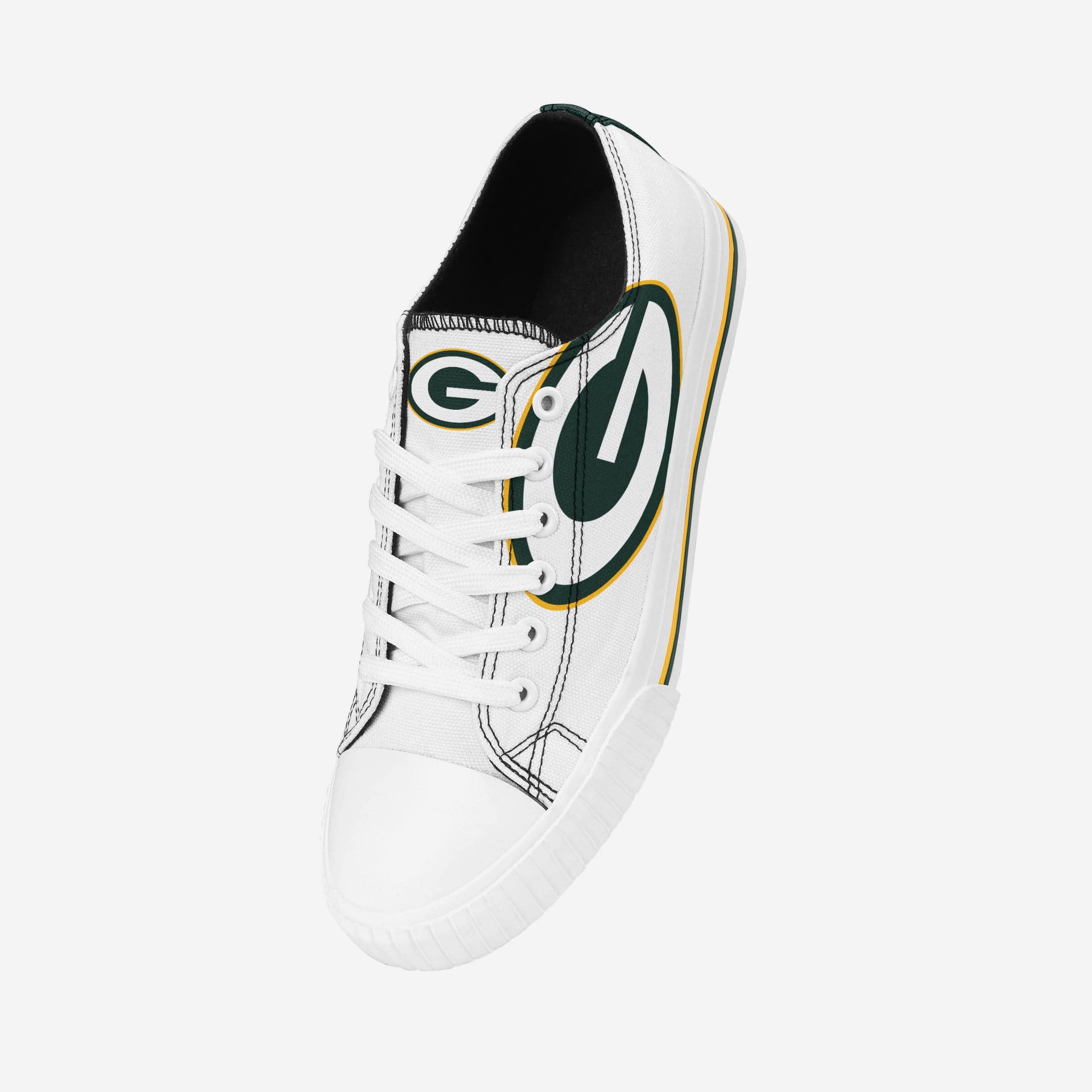 Green Bay Packers Womens Big Logo Low Top White Canvas Shoes - Image 2