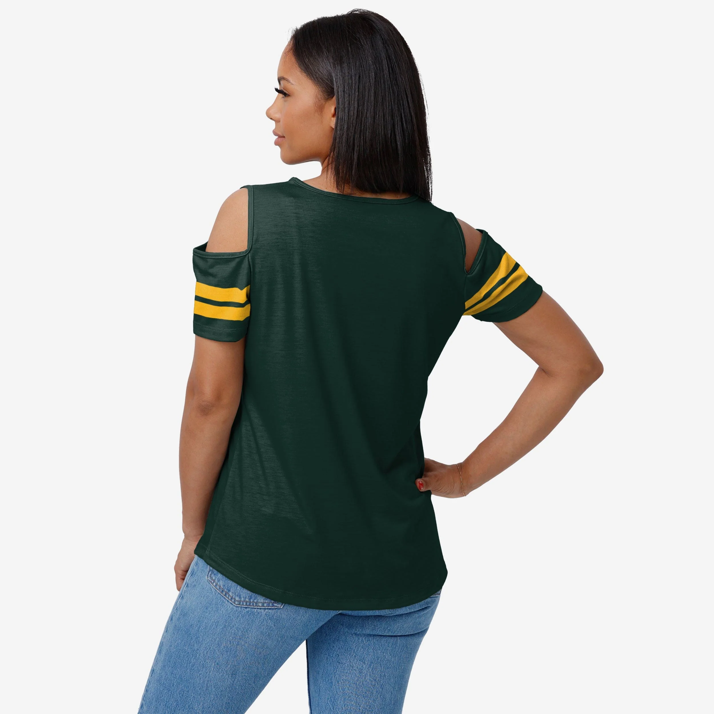 Green Bay Packers Womens Cold Shoulder T-Shirt - Image 2