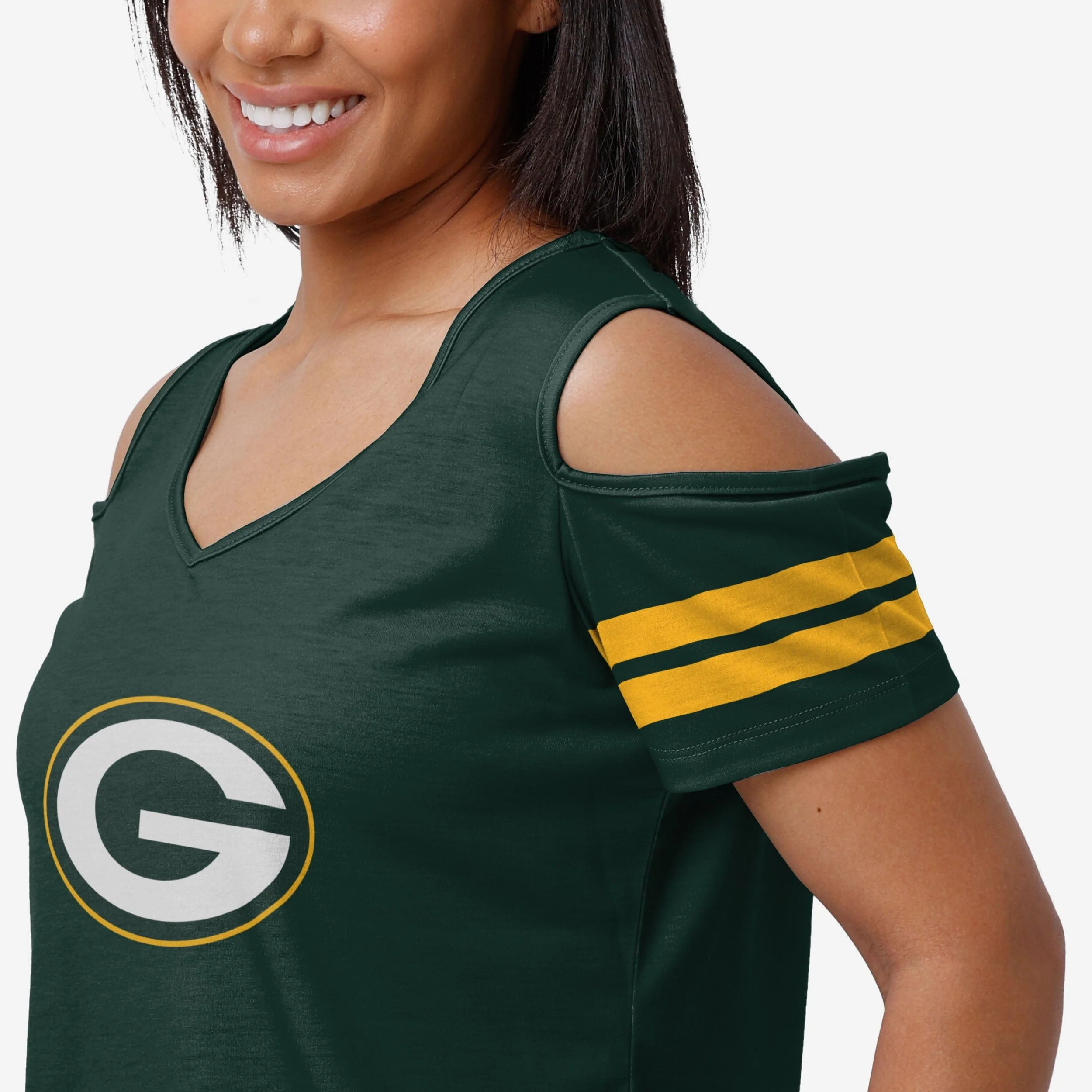Green Bay Packers Womens Cold Shoulder T-Shirt - Image 3