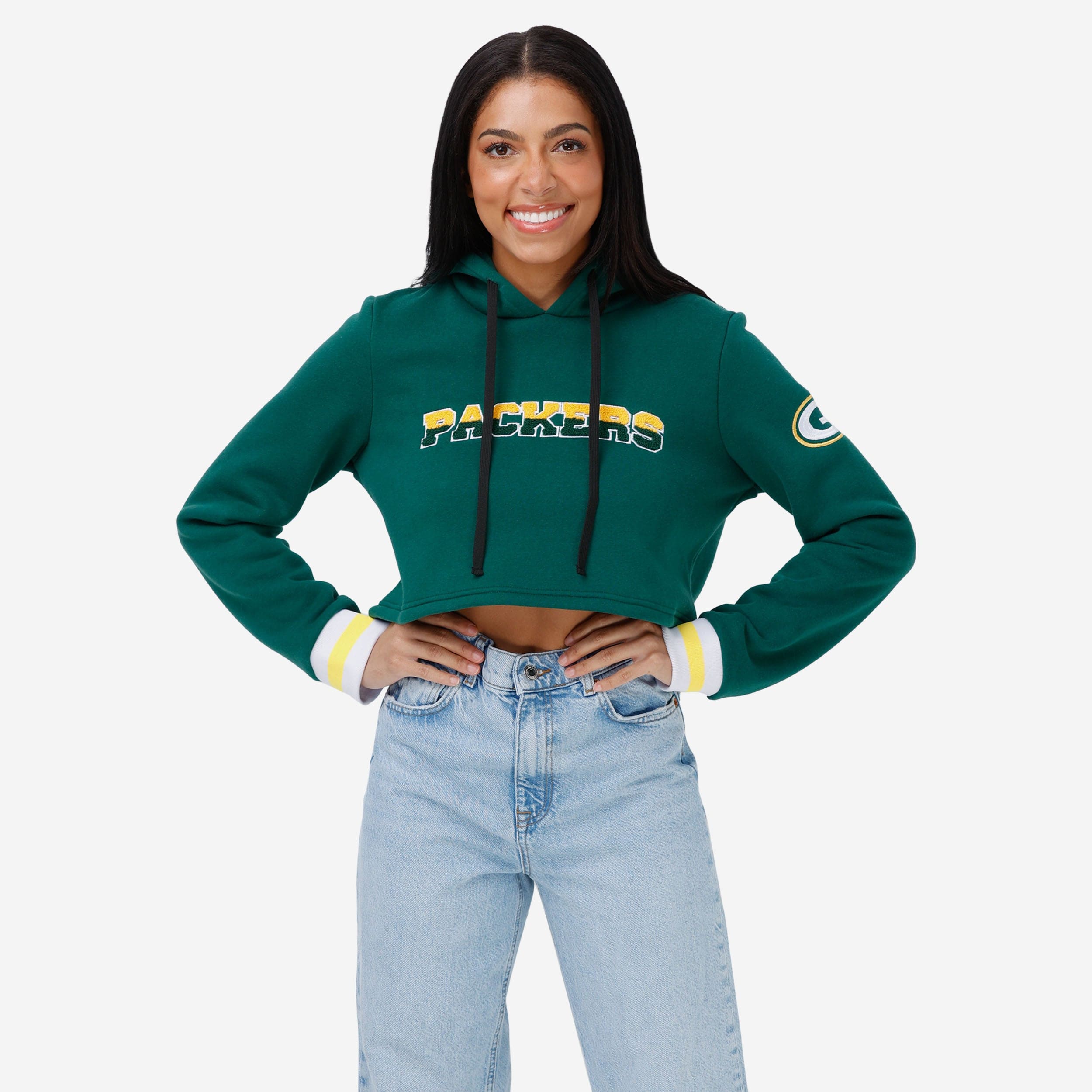 Green Bay Packers Womens Cropped Chenille Hoodie