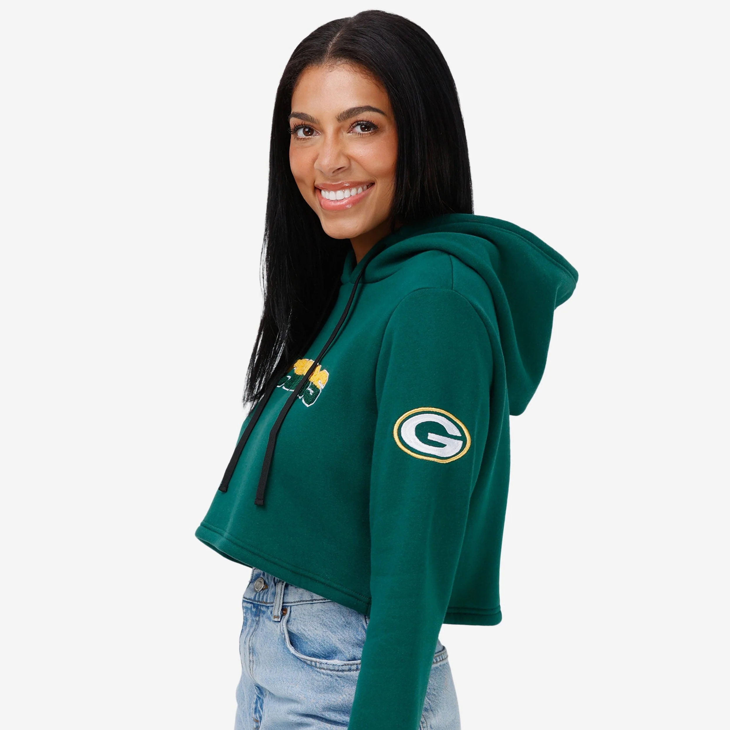 Green Bay Packers Womens Cropped Chenille Hoodie - Image 4
