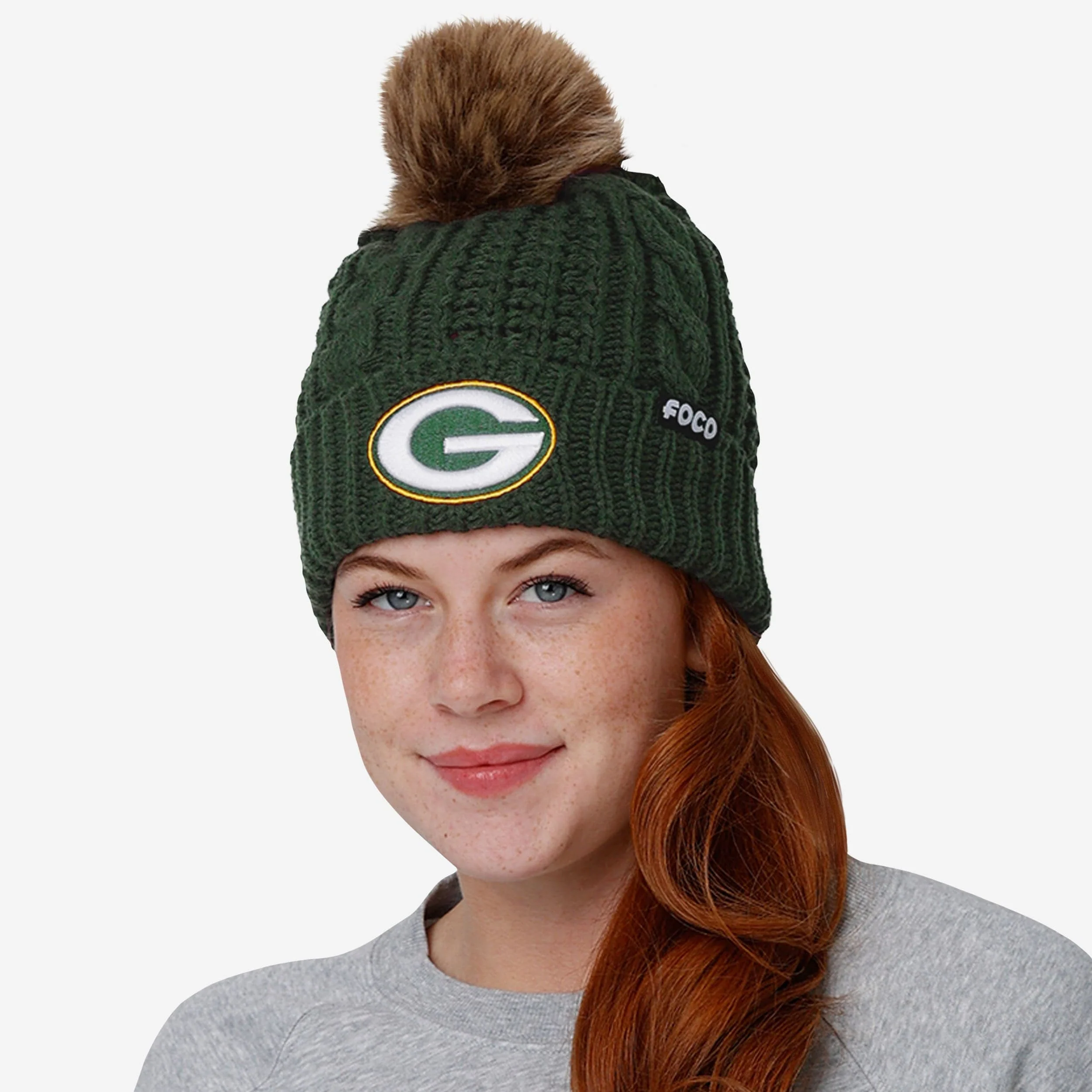 Green Bay Packers Womens Faux Fur Pom Beanie - Image 3