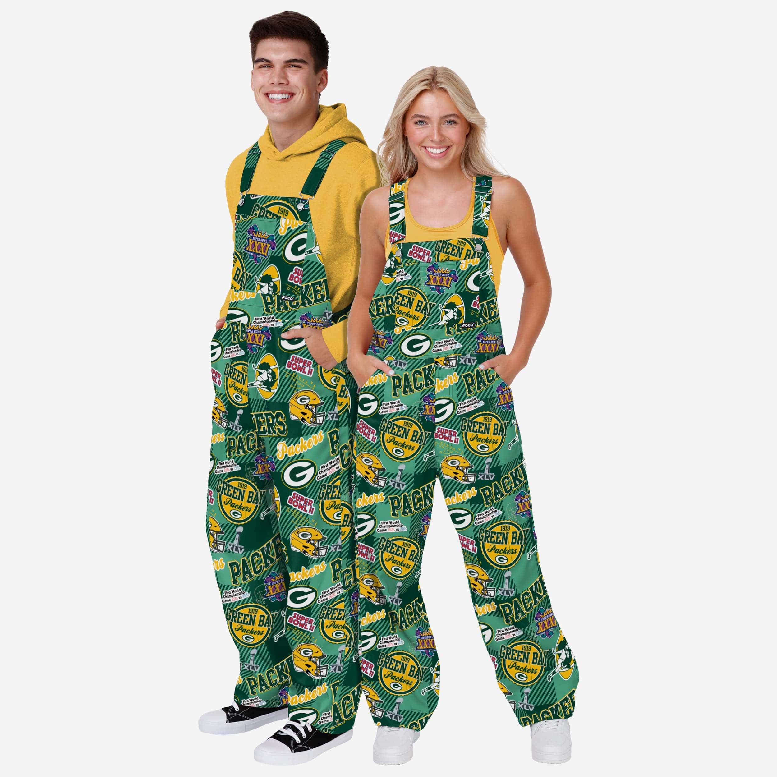 Green Bay Packers Womens Historic Print Bib Overalls - Image 3