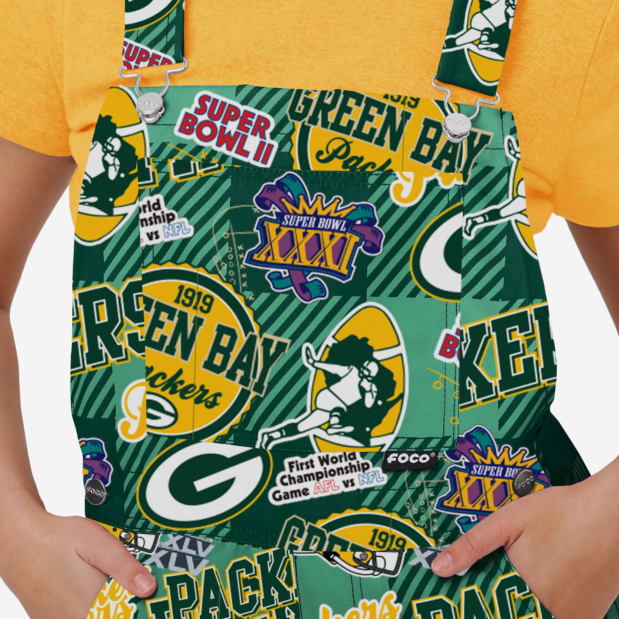 Green Bay Packers Womens Historic Print Bib Overalls - Image 4