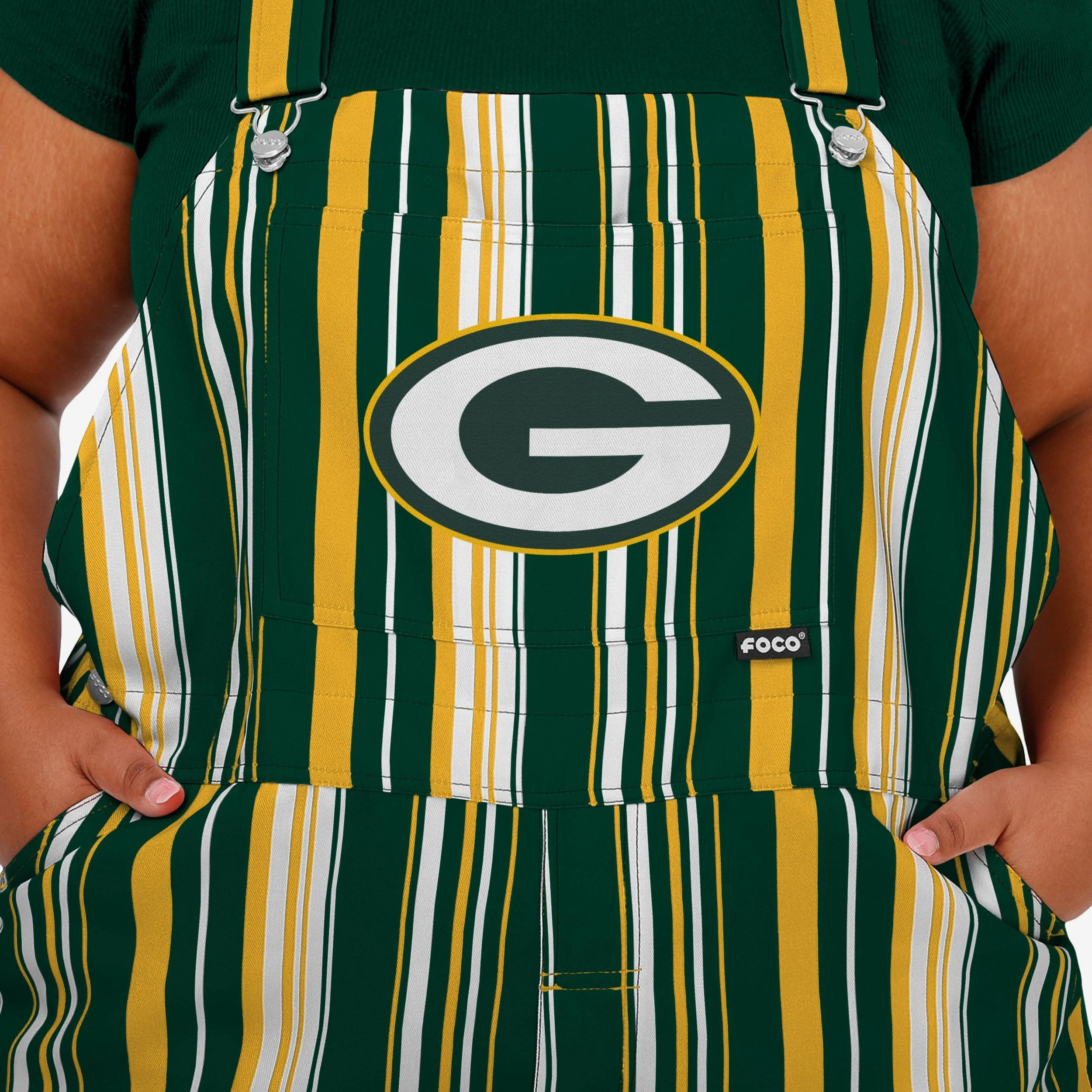 Green Bay Packers Womens Hyper Stripe Bib Overalls - Image 4