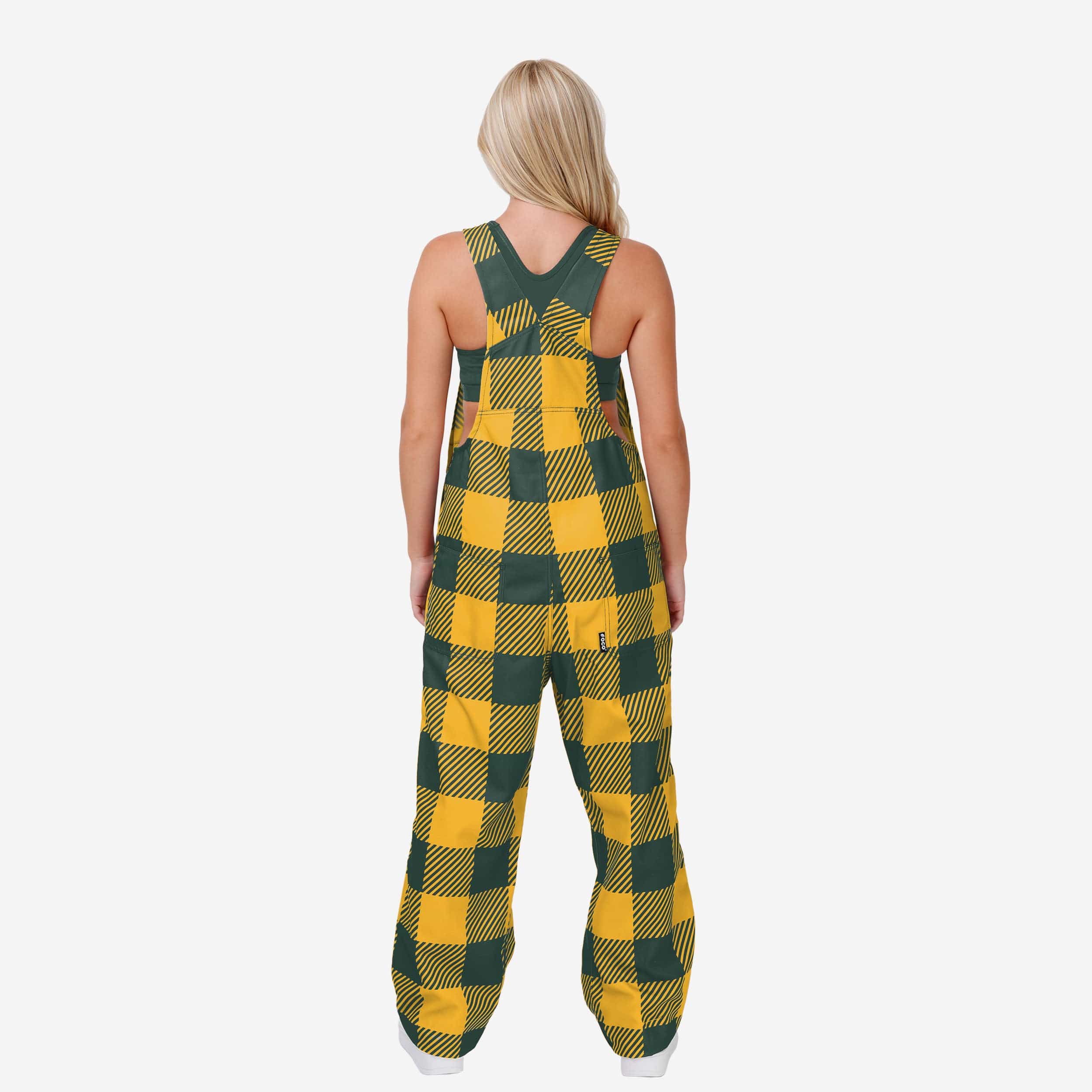 Green Bay Packers Womens Plaid Bib Overalls - Image 2