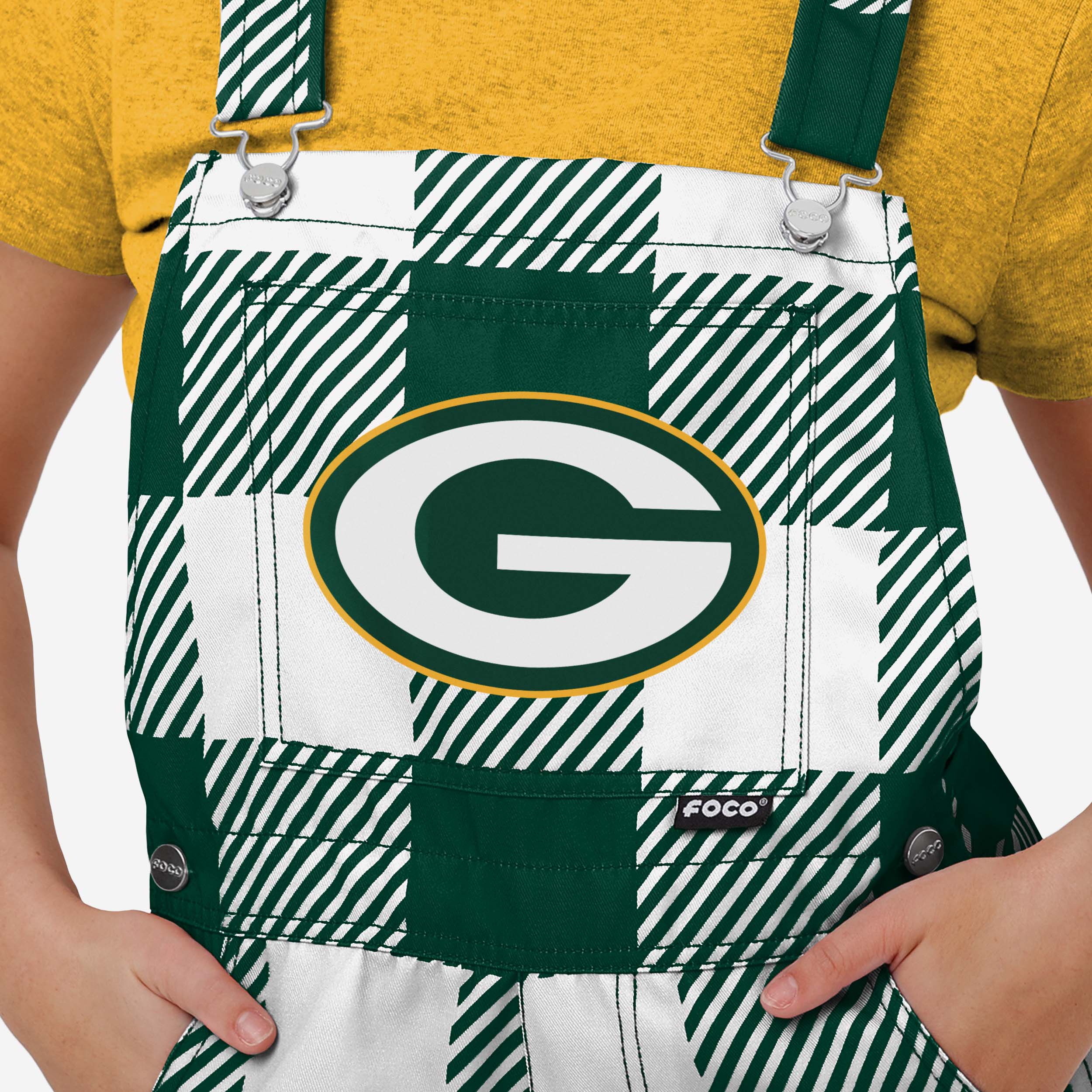 Green Bay Packers Womens Plaid Bib Shortalls - Image 3