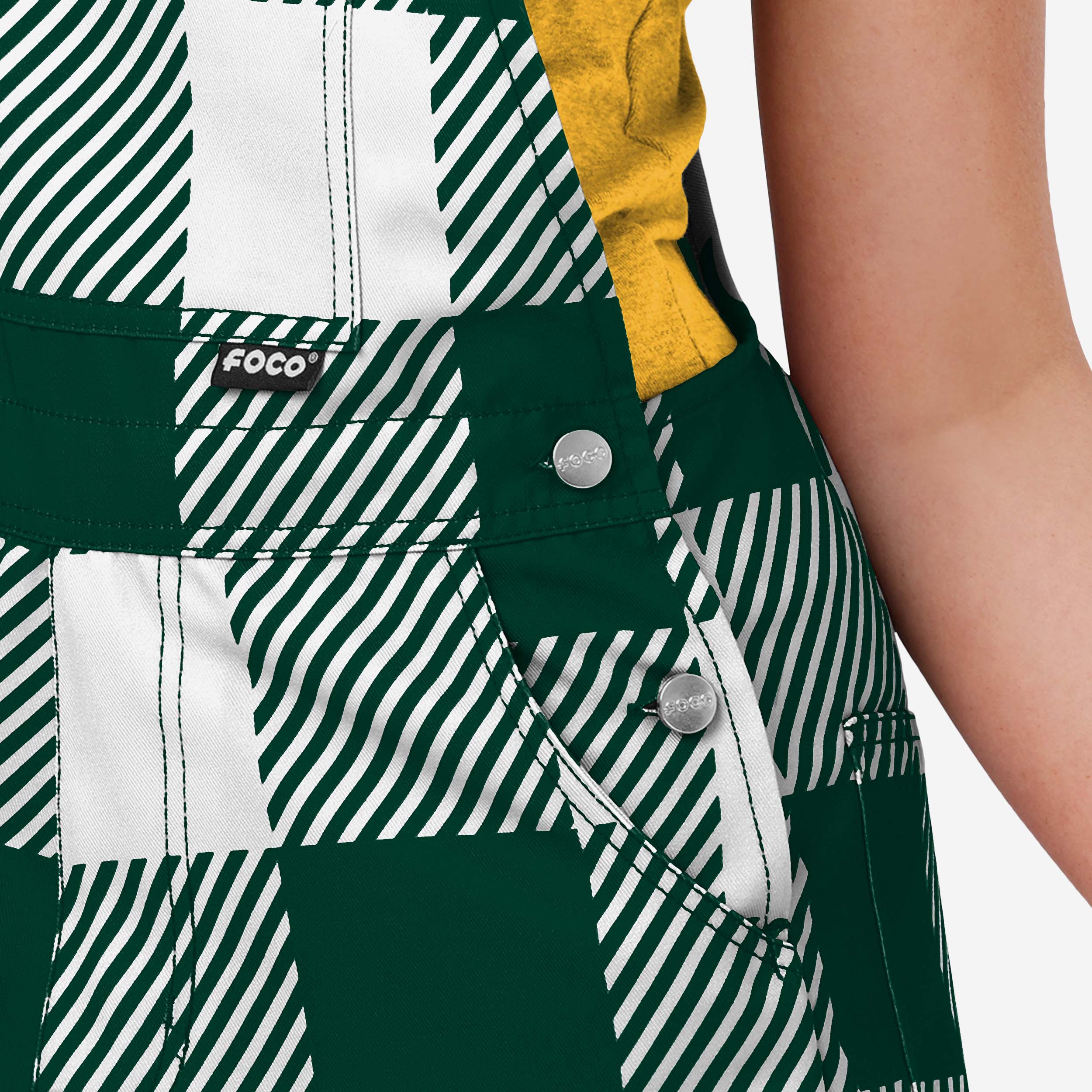 Green Bay Packers Womens Plaid Bib Shortalls - Image 4
