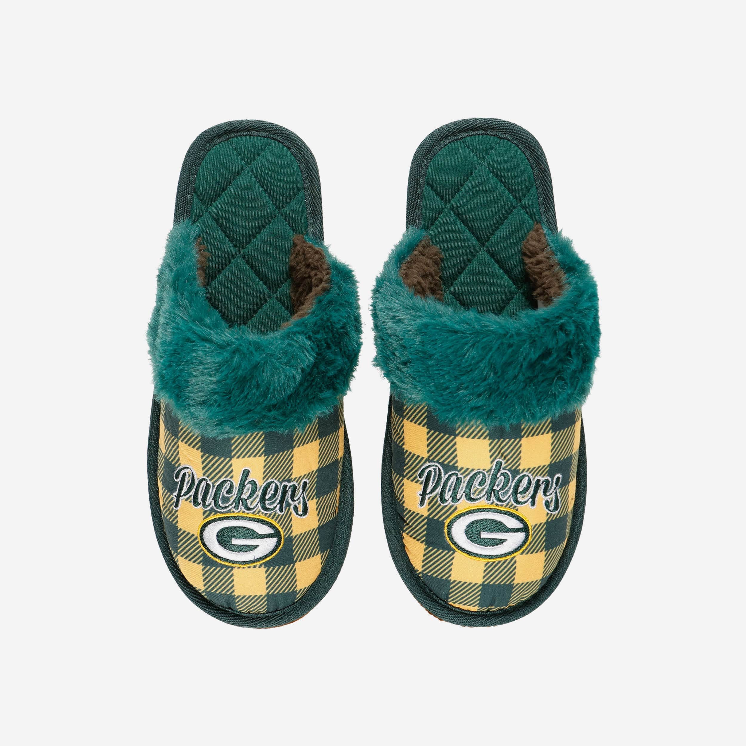 Green Bay Packers Womens Plaid Sherpa Mule Slipper - Image 2