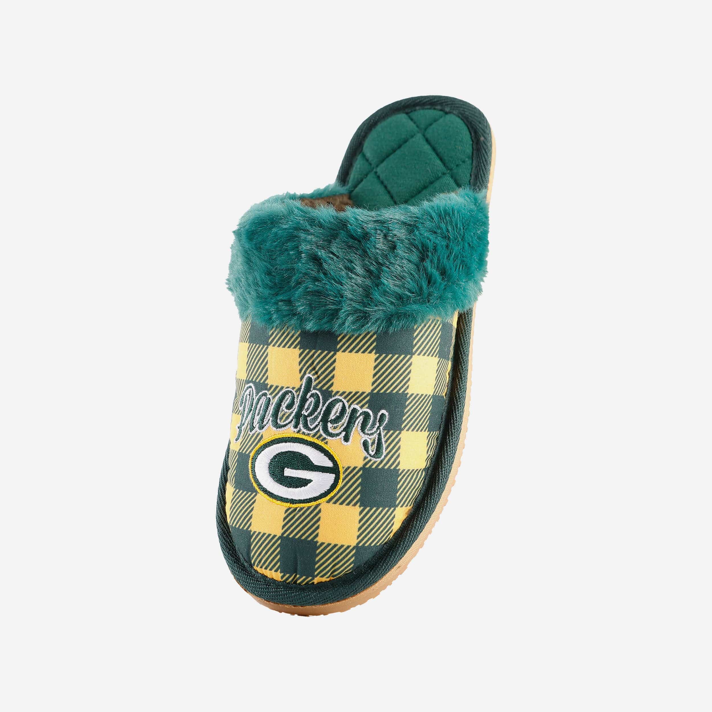 Green Bay Packers Womens Plaid Sherpa Mule Slipper - Image 3