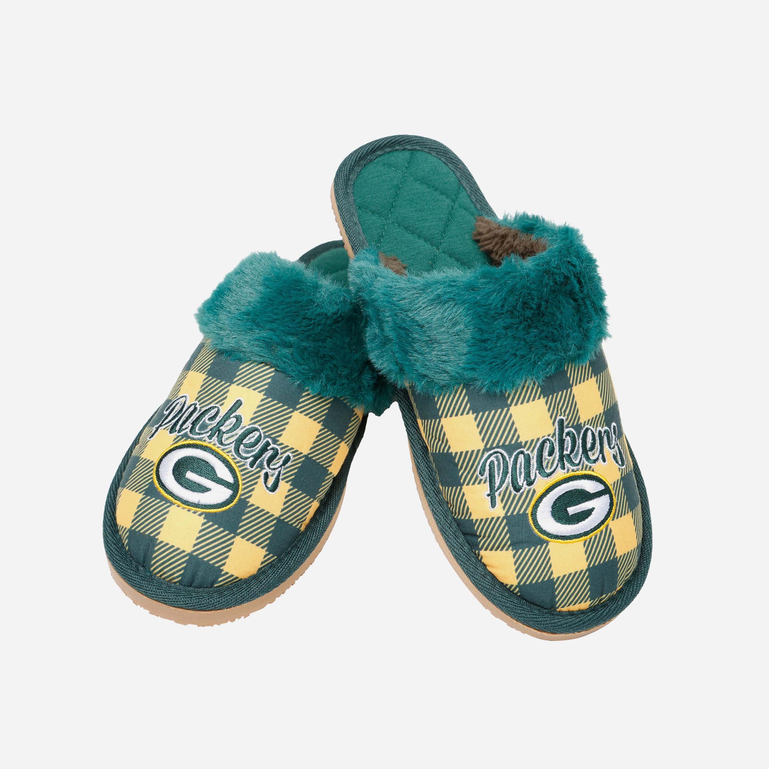 Green Bay Packers Womens Plaid Sherpa Mule Slipper - Image 4