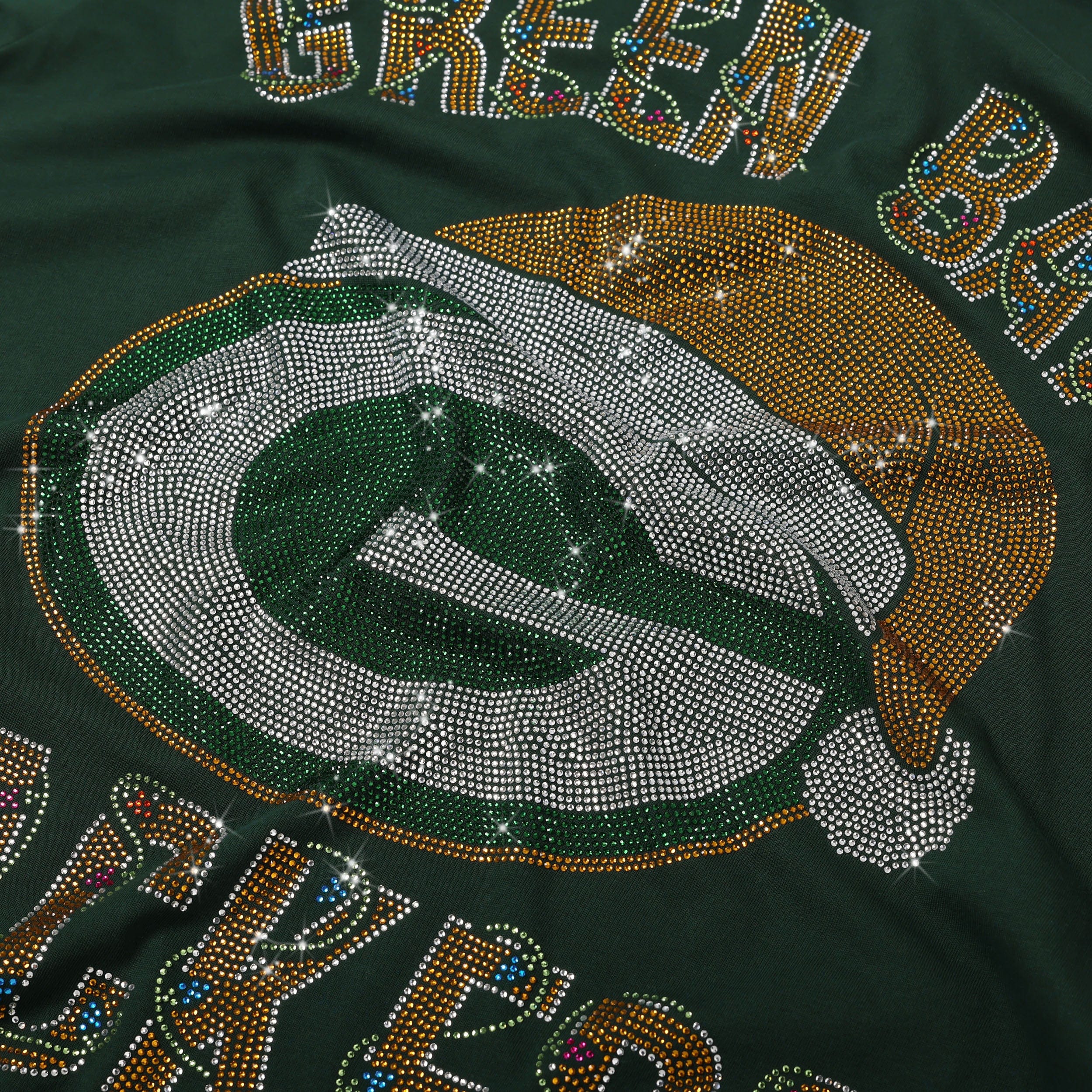 Green Bay Packers Womens Rhinestone Logo Oversized Holiday T-Shirt - Image 3