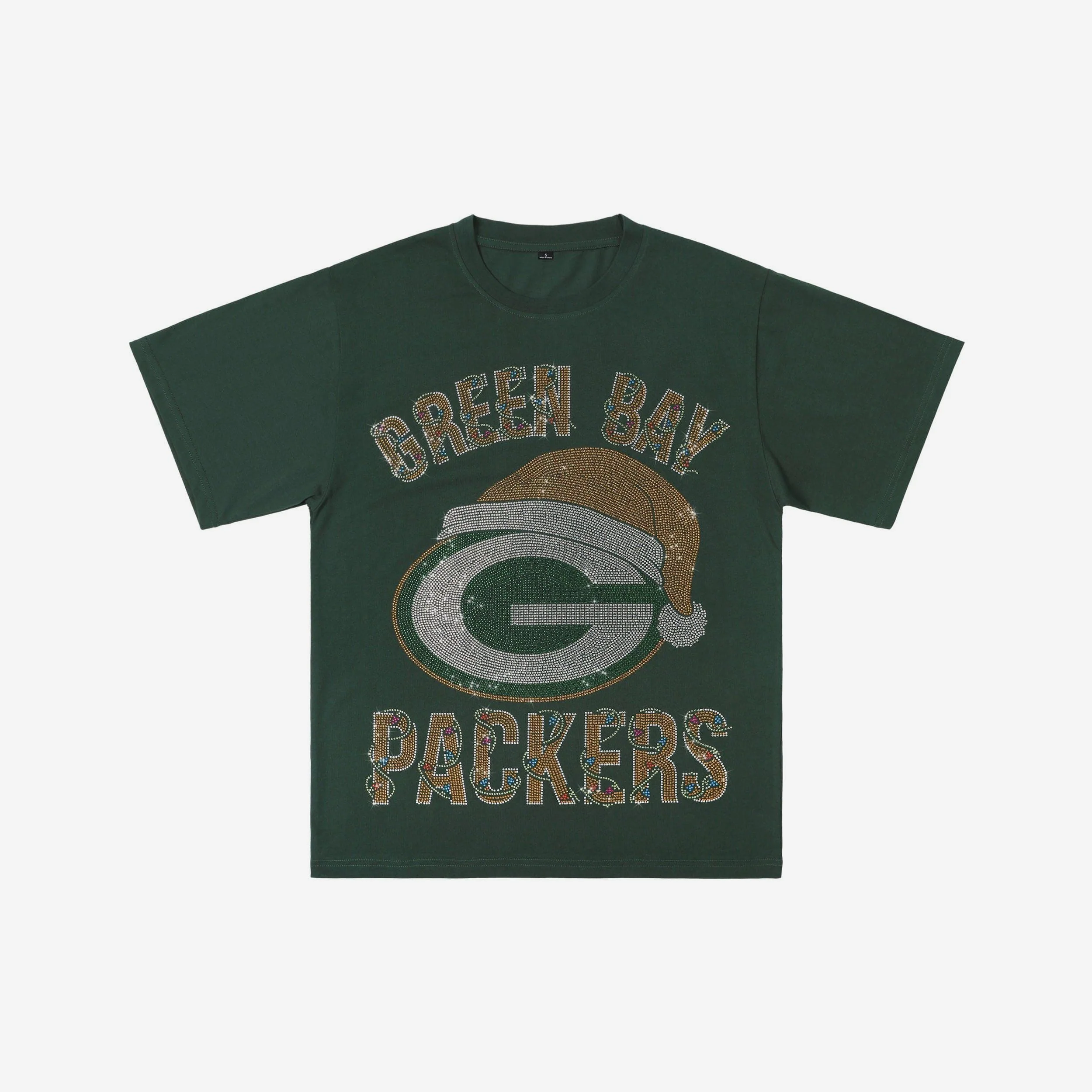 Green Bay Packers Womens Rhinestone Logo Oversized Holiday T-Shirt - Image 4