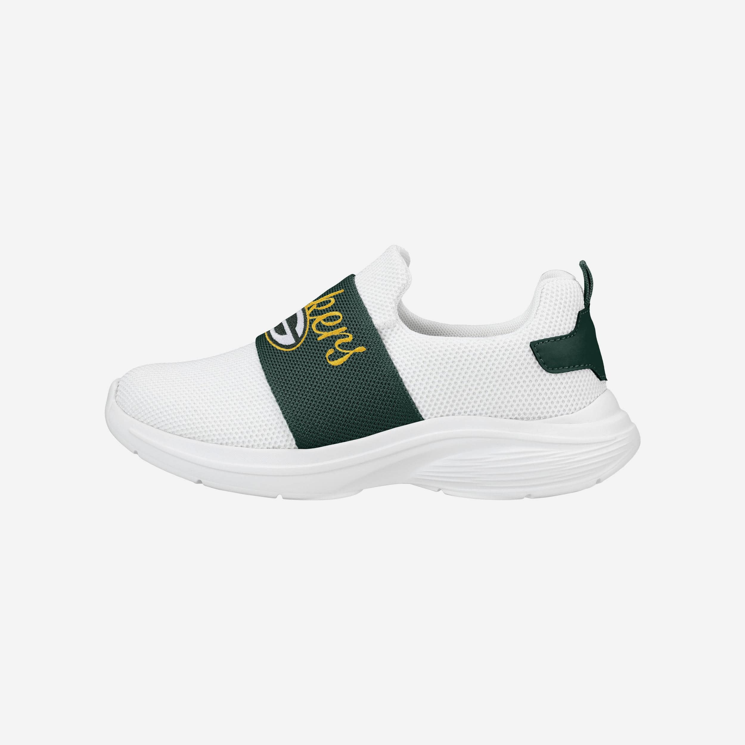 Green Bay Packers Womens Script Wordmark White Slip On Sneakers