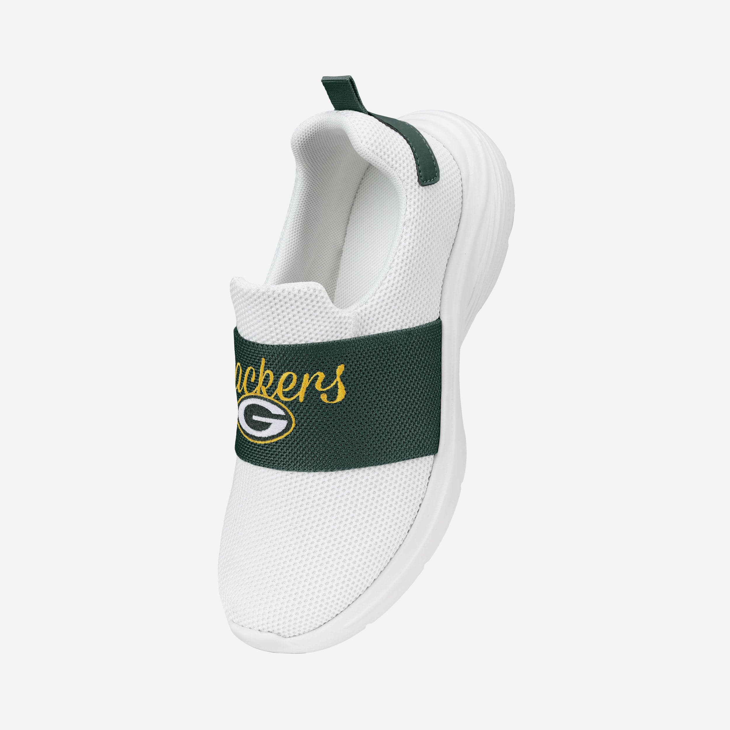 Green Bay Packers Womens Script Wordmark White Slip On Sneakers - Image 2