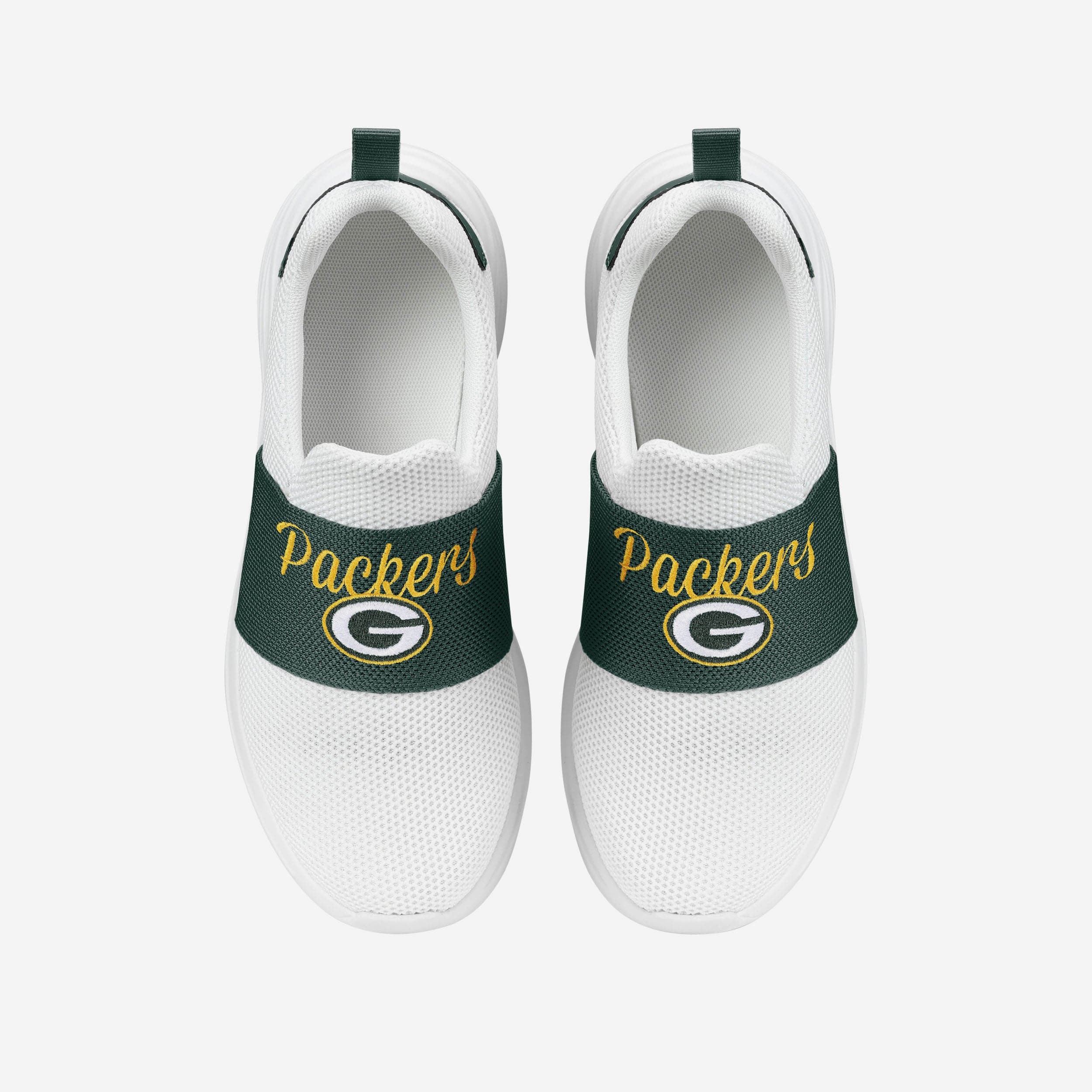 Green Bay Packers Womens Script Wordmark White Slip On Sneakers - Image 4