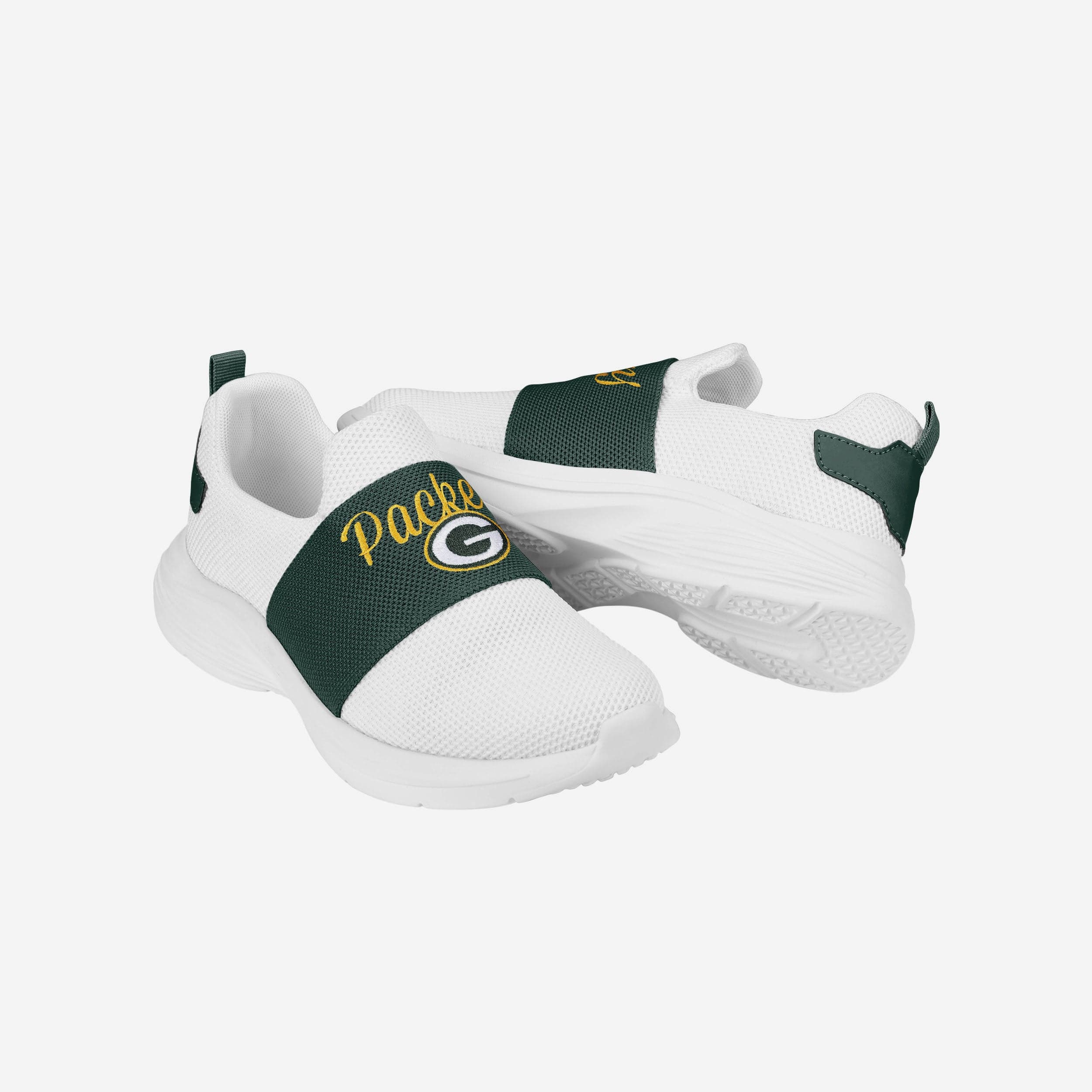 Green Bay Packers Womens Script Wordmark White Slip On Sneakers - Image 5