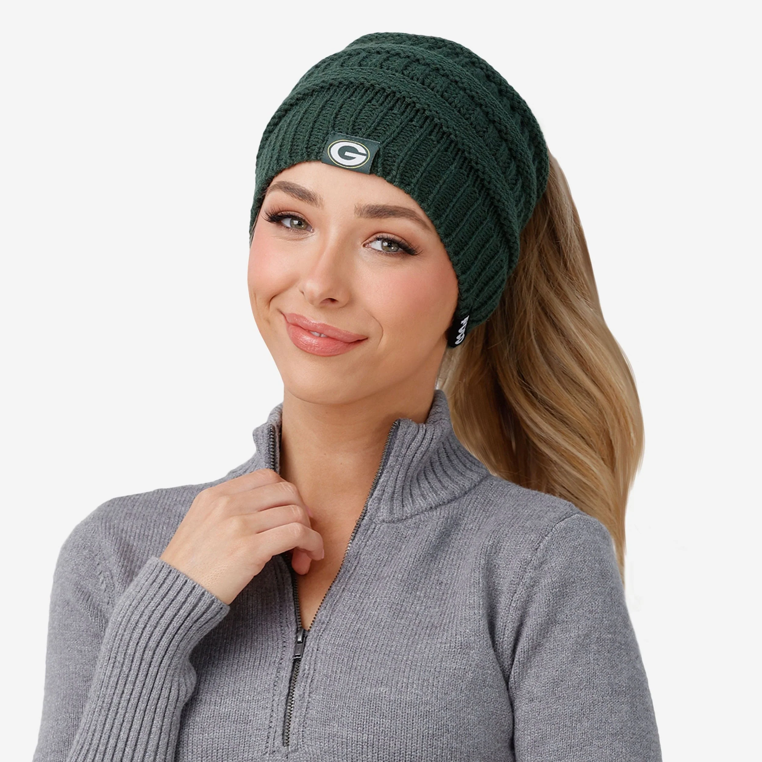 Green Bay Packers Womens Solid Ponytail Beanie - Image 3