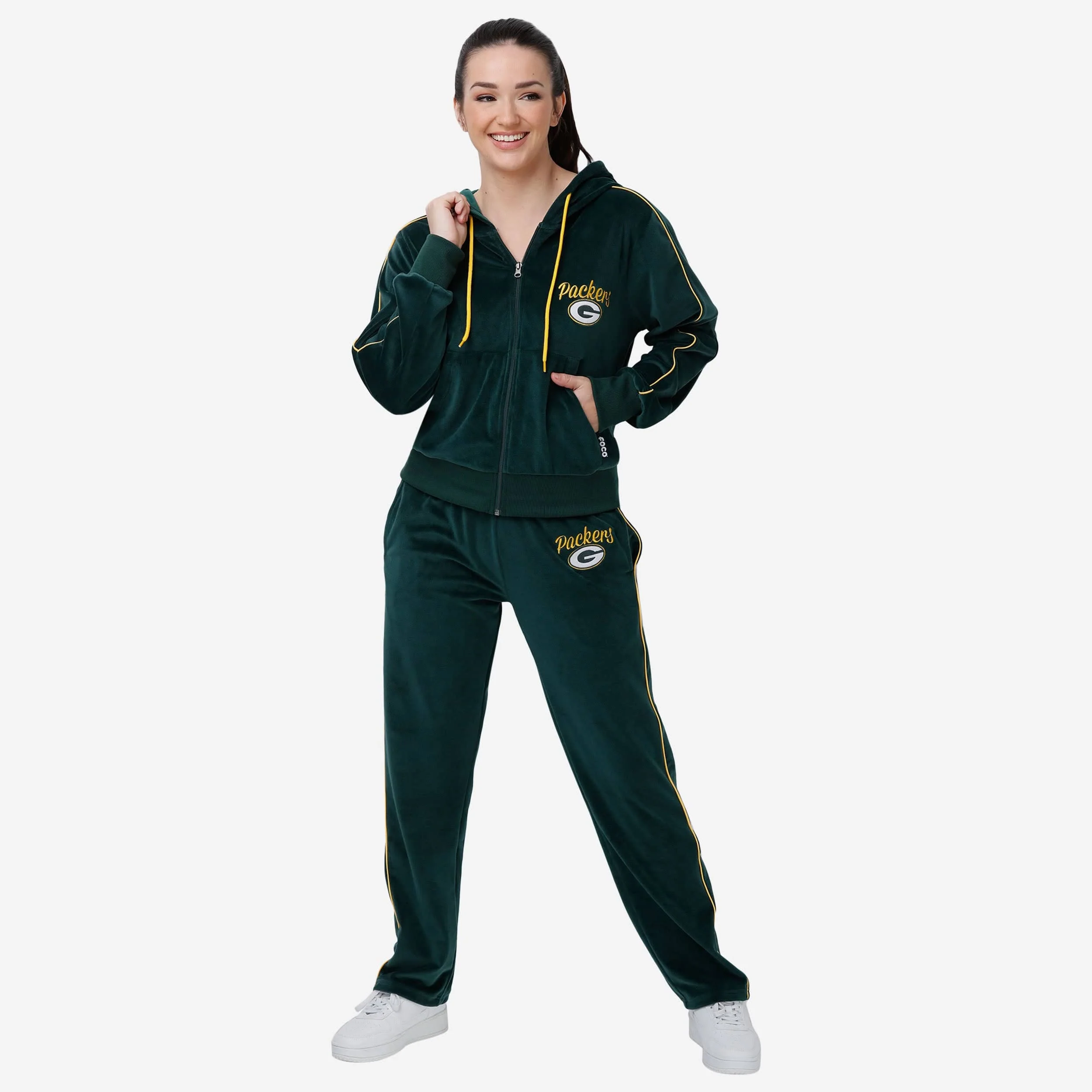 Green Bay Packers Womens Velour Zip Up Top - Image 5