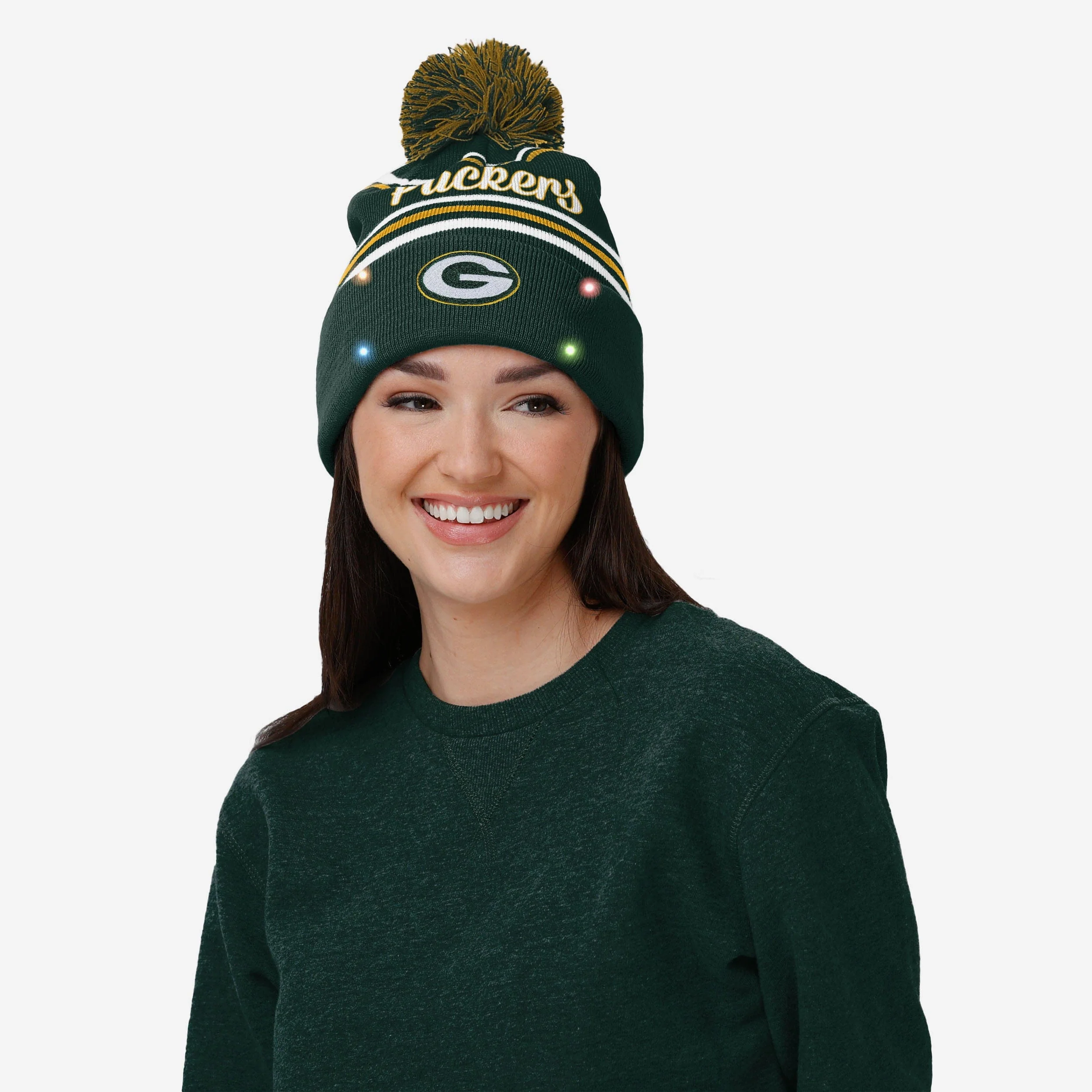 Green Bay Packers Womens Wordmark Script Light Up Beanie - Image 3