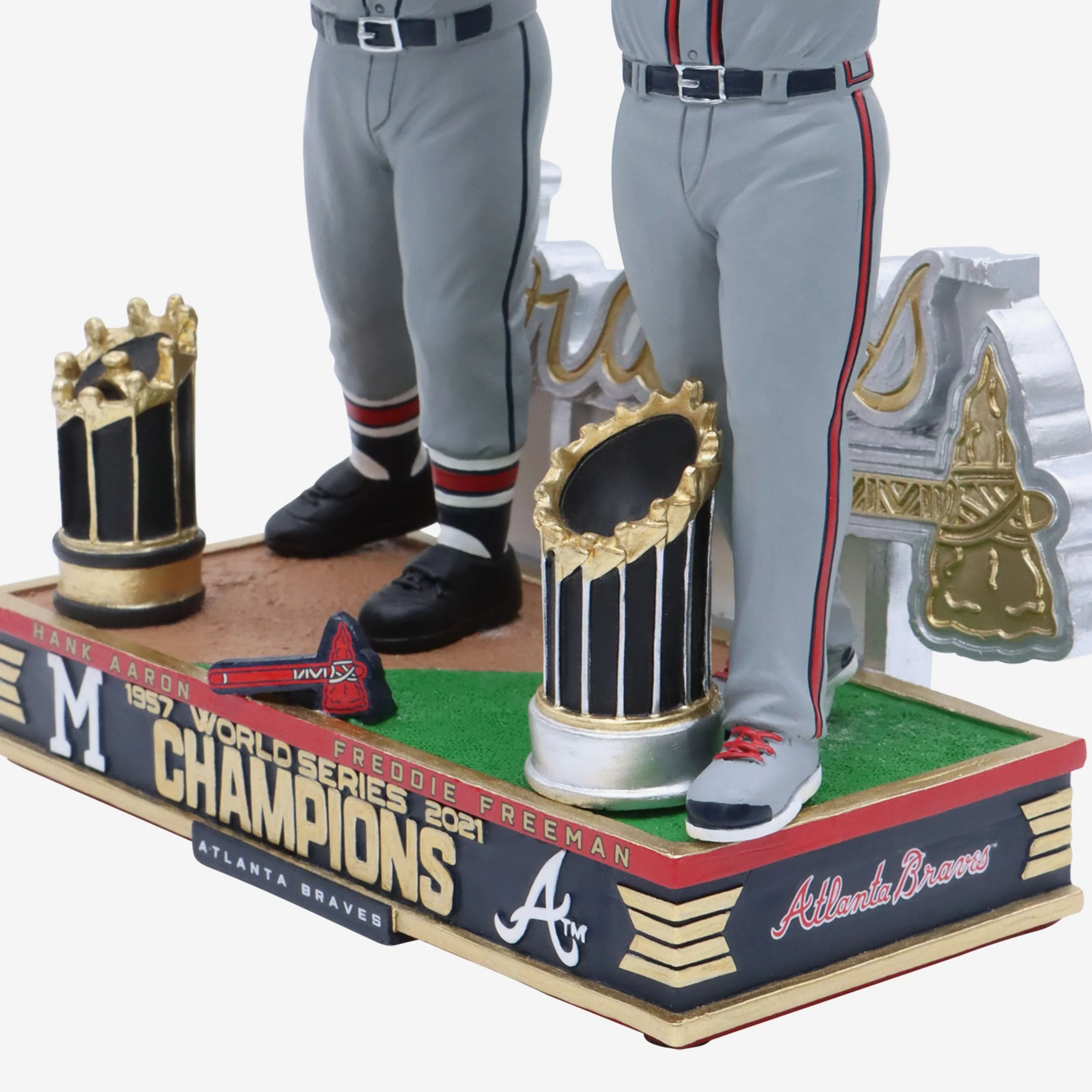 Hank Aaron & Freddie Freeman Atlanta Braves 1957 & 2021 World Series Champions Dual Bobblehead - Image 4
