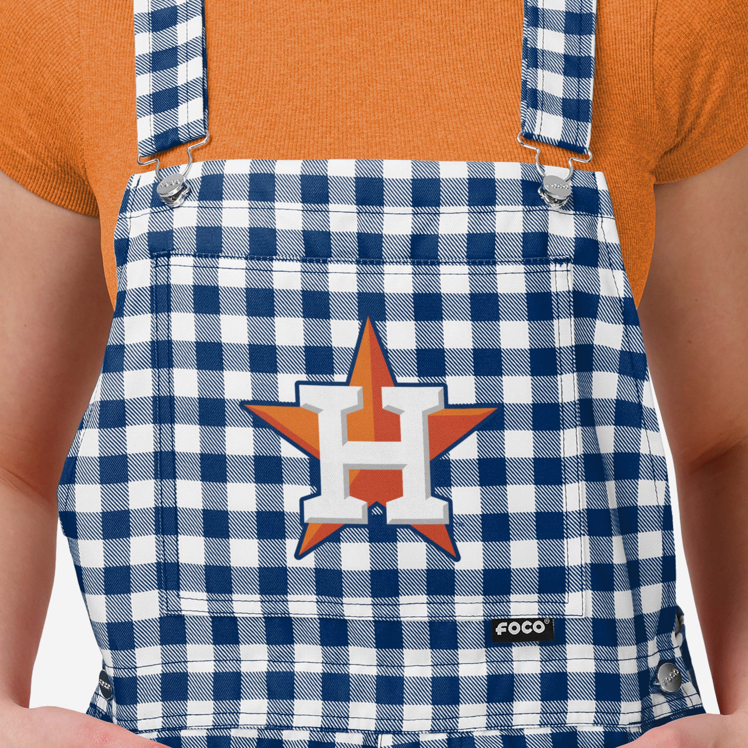 Houston Astros Womens Gingham Check Bib Shortalls - Image 3