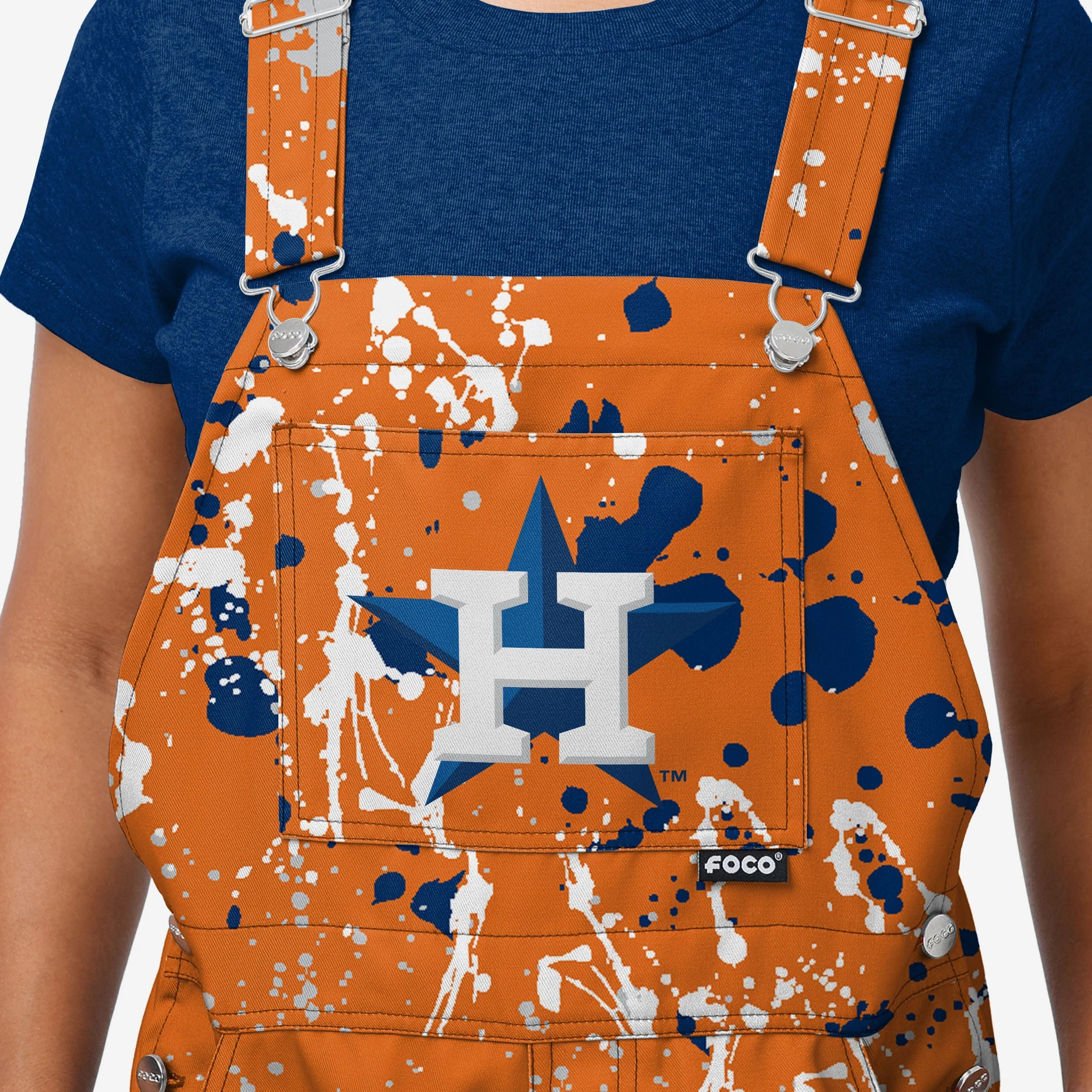 Houston Astros Womens Paint Splatter Bib Overalls - Image 4